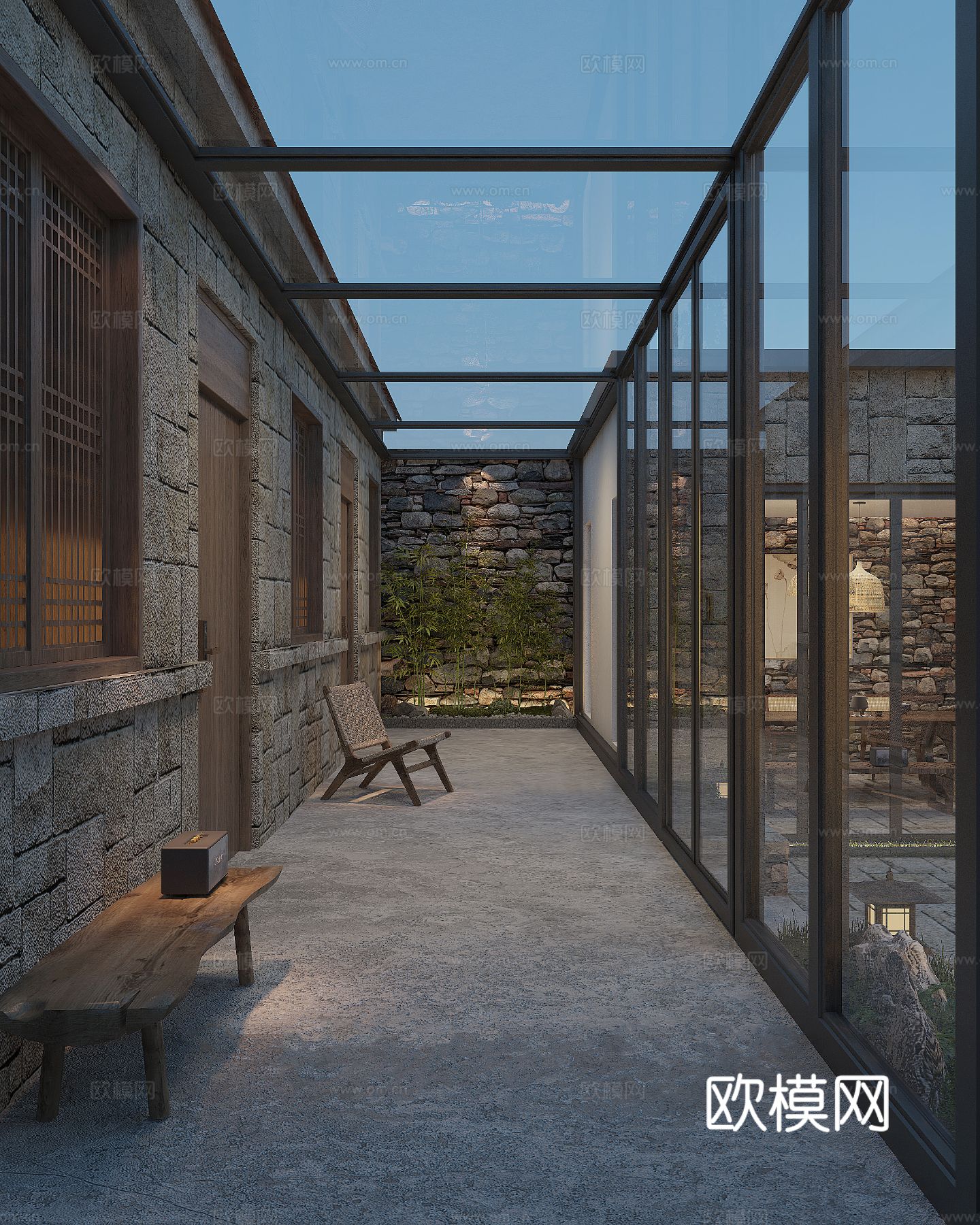 花猪泰山和居民宿庭院效果图下载（渲染图3）