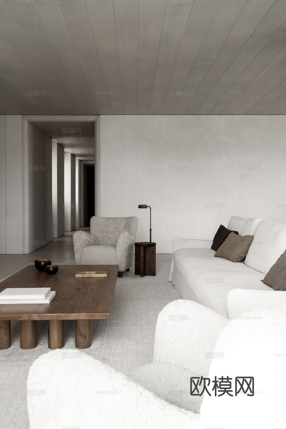 现代简约家装效果图 客厅卧室餐厅 黑白灰效果图下载（渲染图3）