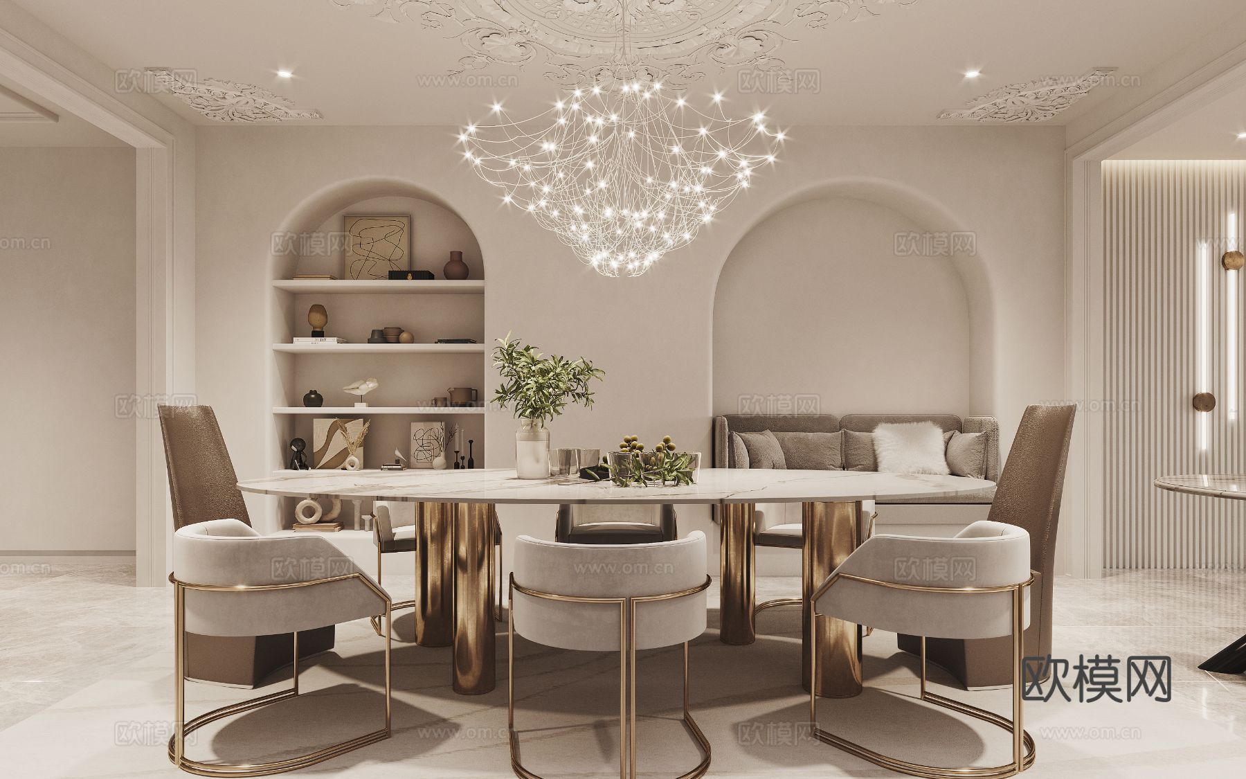 现代奶油风家装效果图客厅卧室餐厅 黑白灰极简效果图下载（渲染图1）