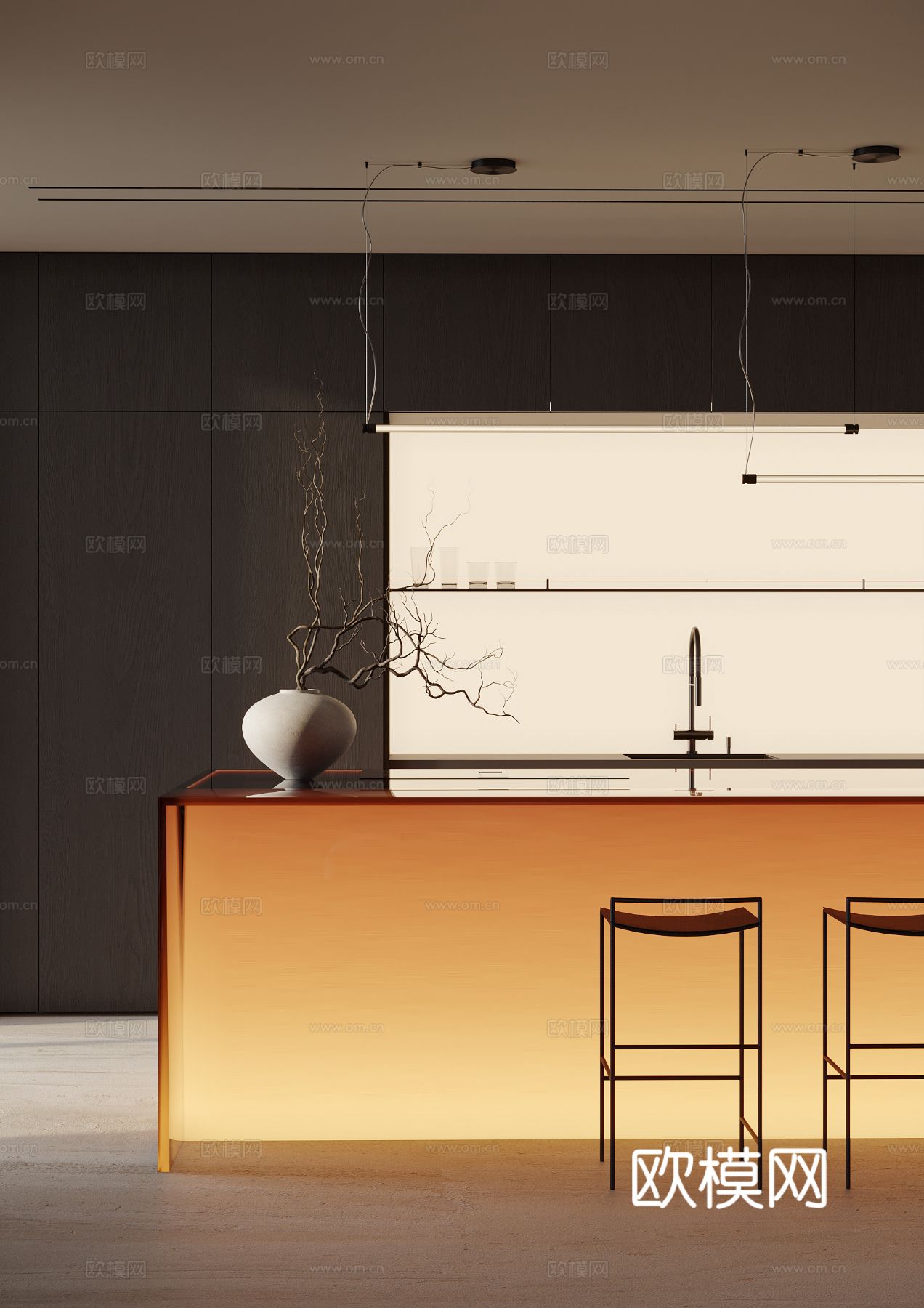 现代简约家装效果图 客厅卧室餐厅 黑自灰效果图下载（渲染图14）