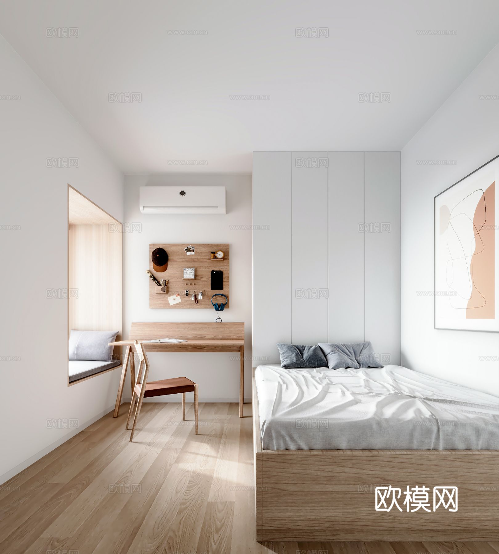 北欧家装效果图客厅卧室餐厅 黑白灰极简效果图下载（渲染图2）