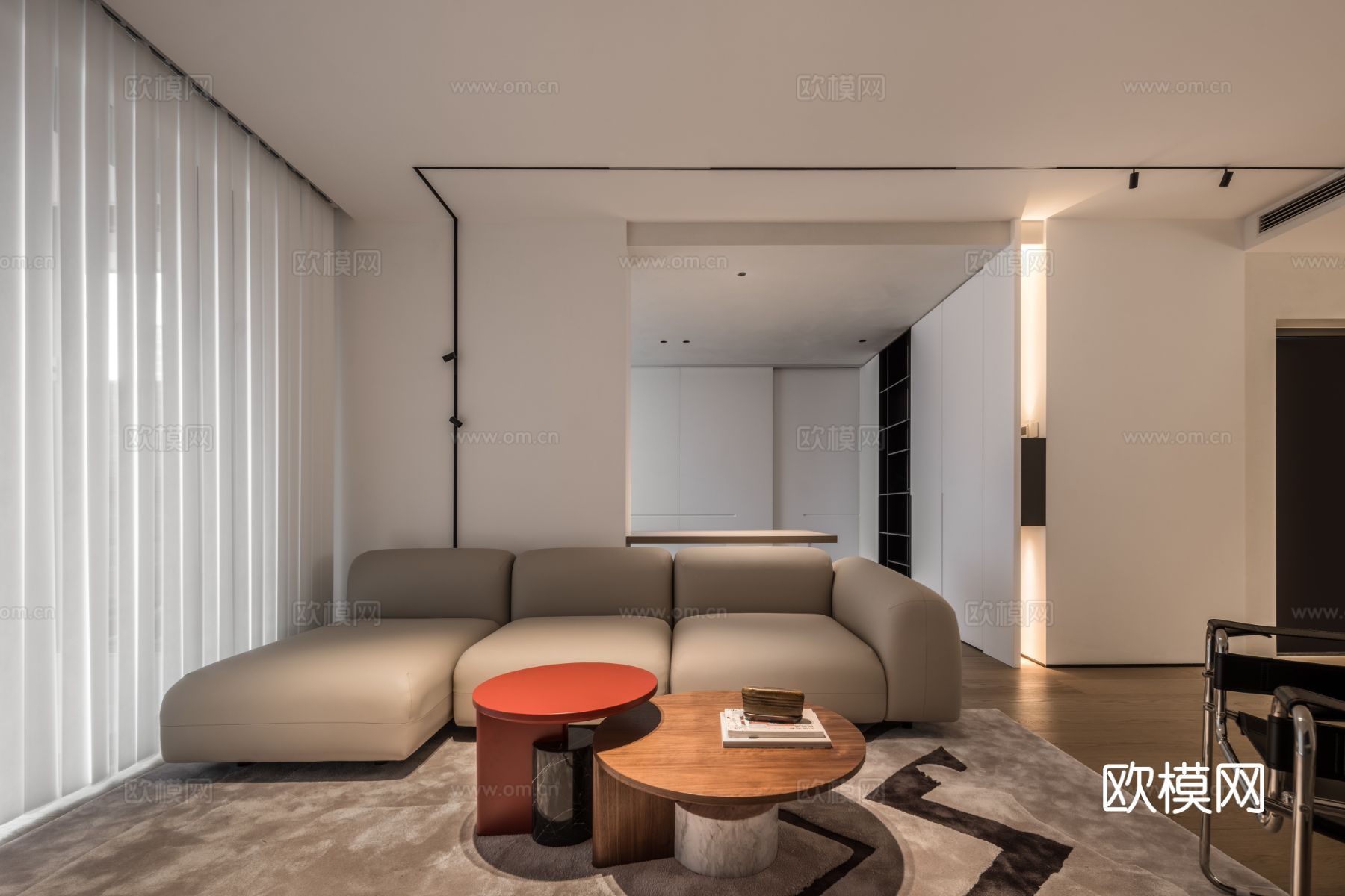 现代家装效果图 客厅卧室餐厅 高级黑白灰效果图下载（渲染图2）