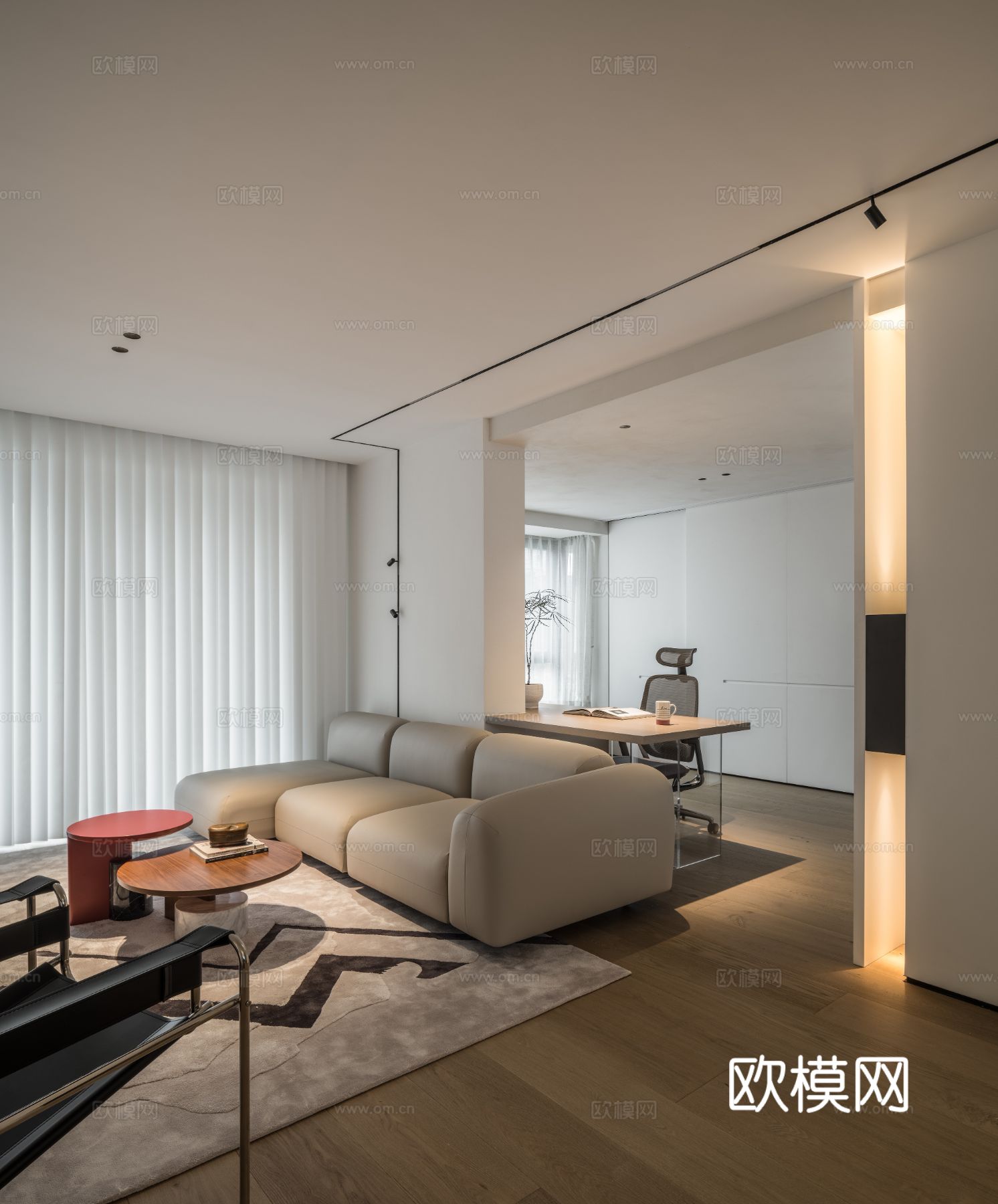 现代家装效果图 客厅卧室餐厅 高级黑白灰效果图下载（渲染图6）