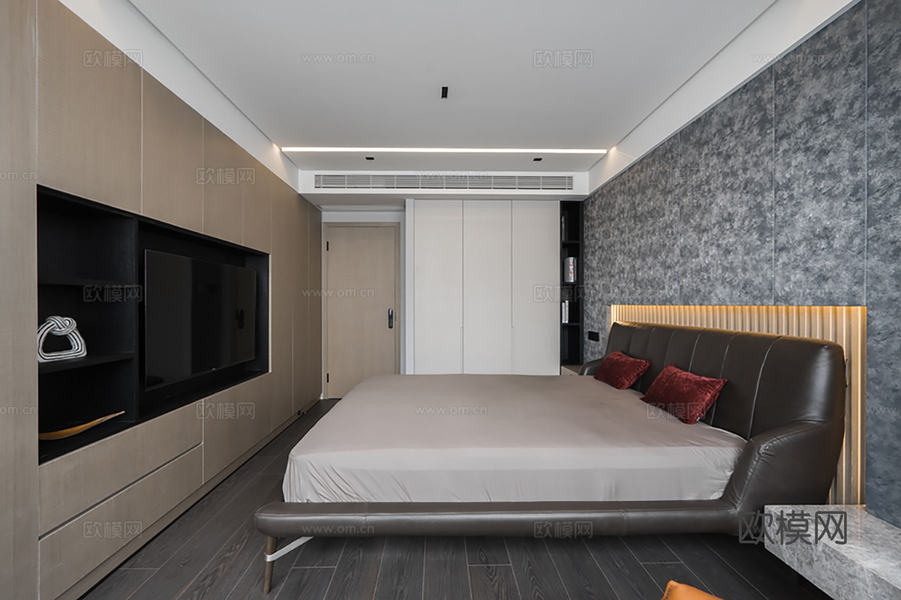 现代家装效果图客厅卧室餐厅黑白灰效果图下载（渲染图5）