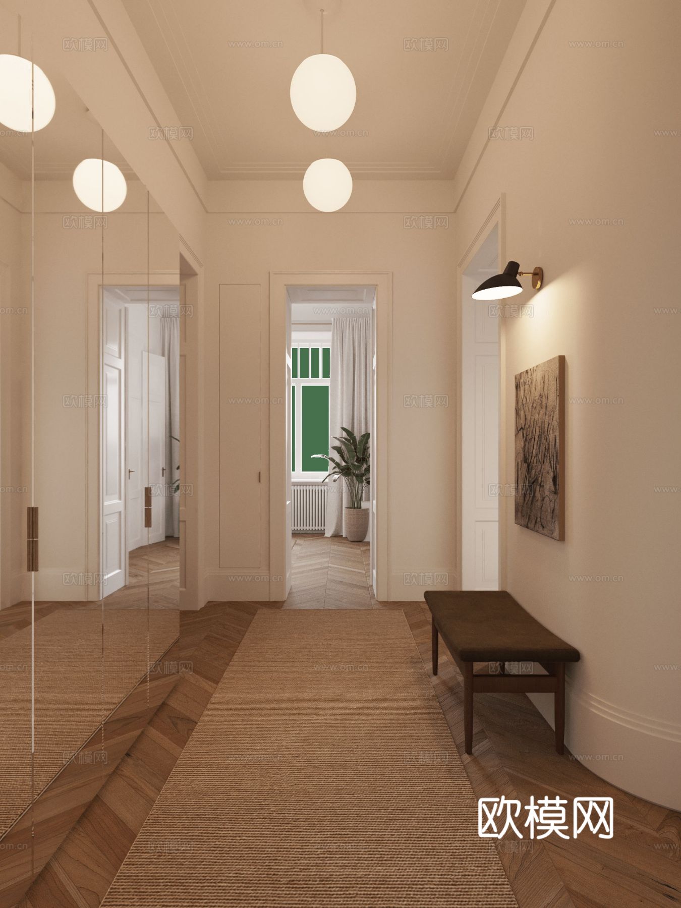 现代奶油风家装效果图客厅卧室餐厅 黑白灰极简效果图下载（渲染图12）