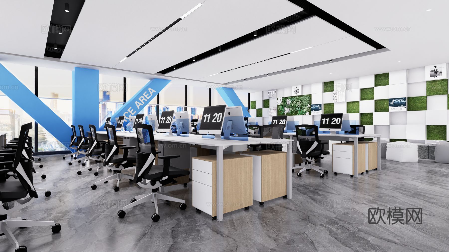 现代办公区效果图下载（渲染图1）