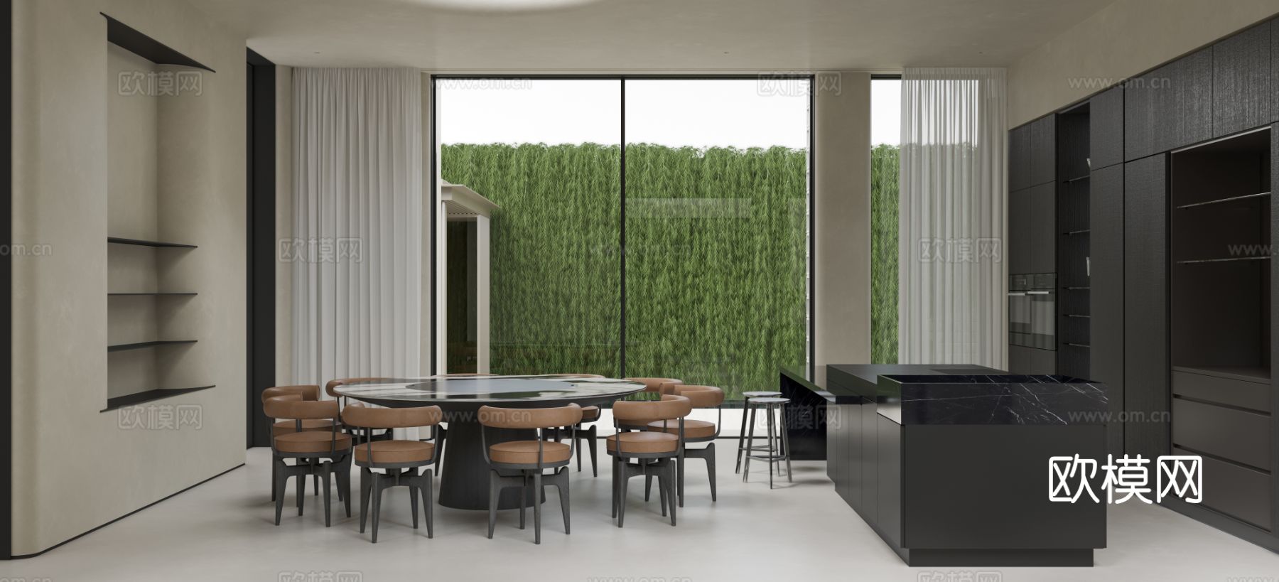 现代家装效果图 客厅卧室餐厅 高级黑白灰效果图下载（渲染图1）