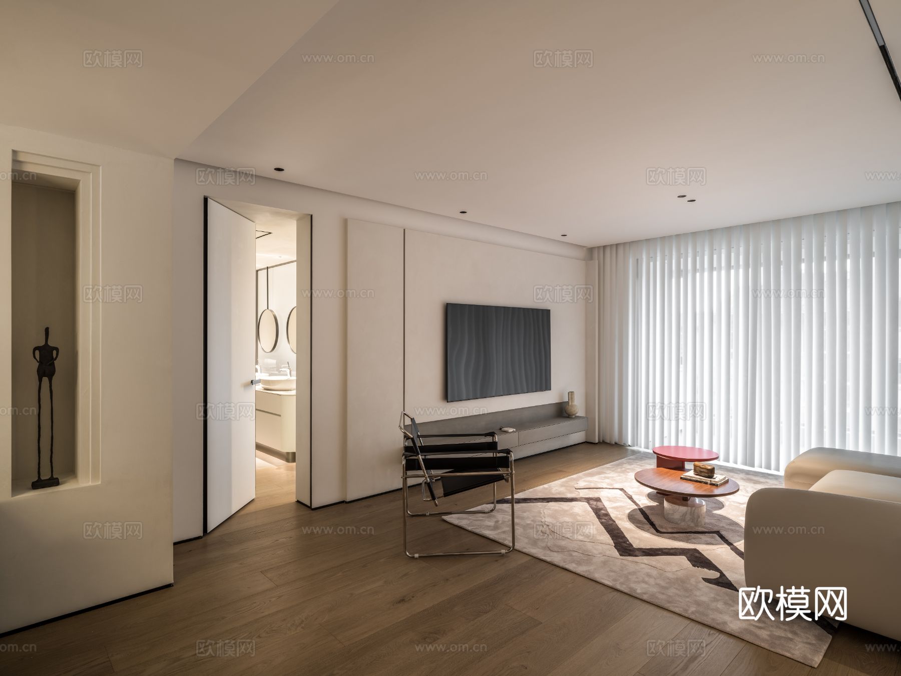 现代家装效果图 客厅卧室餐厅 高级黑白灰效果图下载（渲染图7）