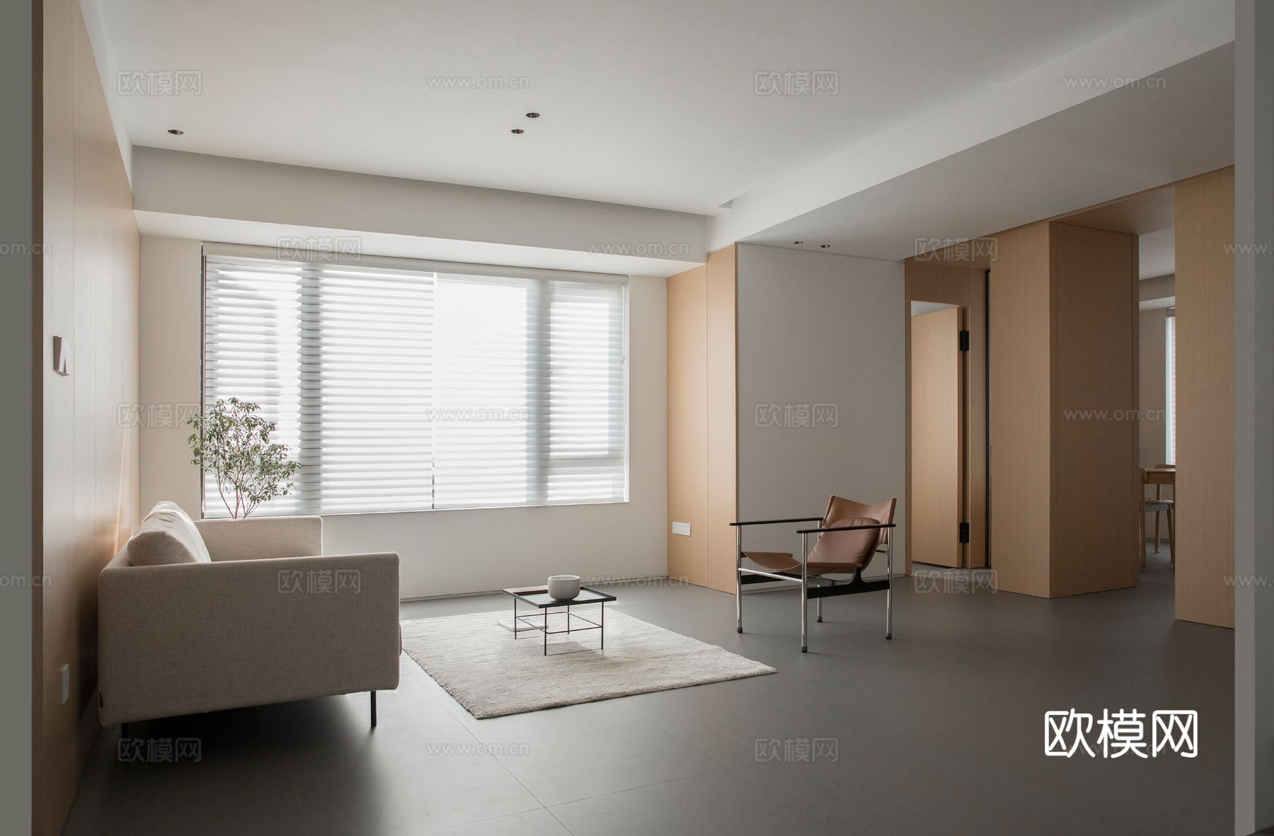 原木奶油风家装设计客厅卧室餐厅 高级灰  极简效果图下载（渲染图2）