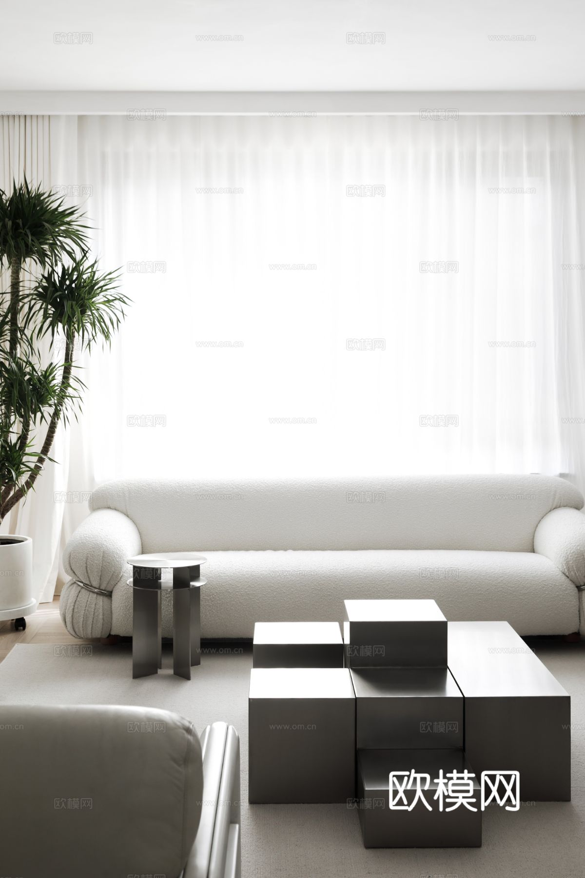 现代家装效果图 客厅卧室餐厅 高级黑白灰 纯净至简效果图下载（渲染图1）