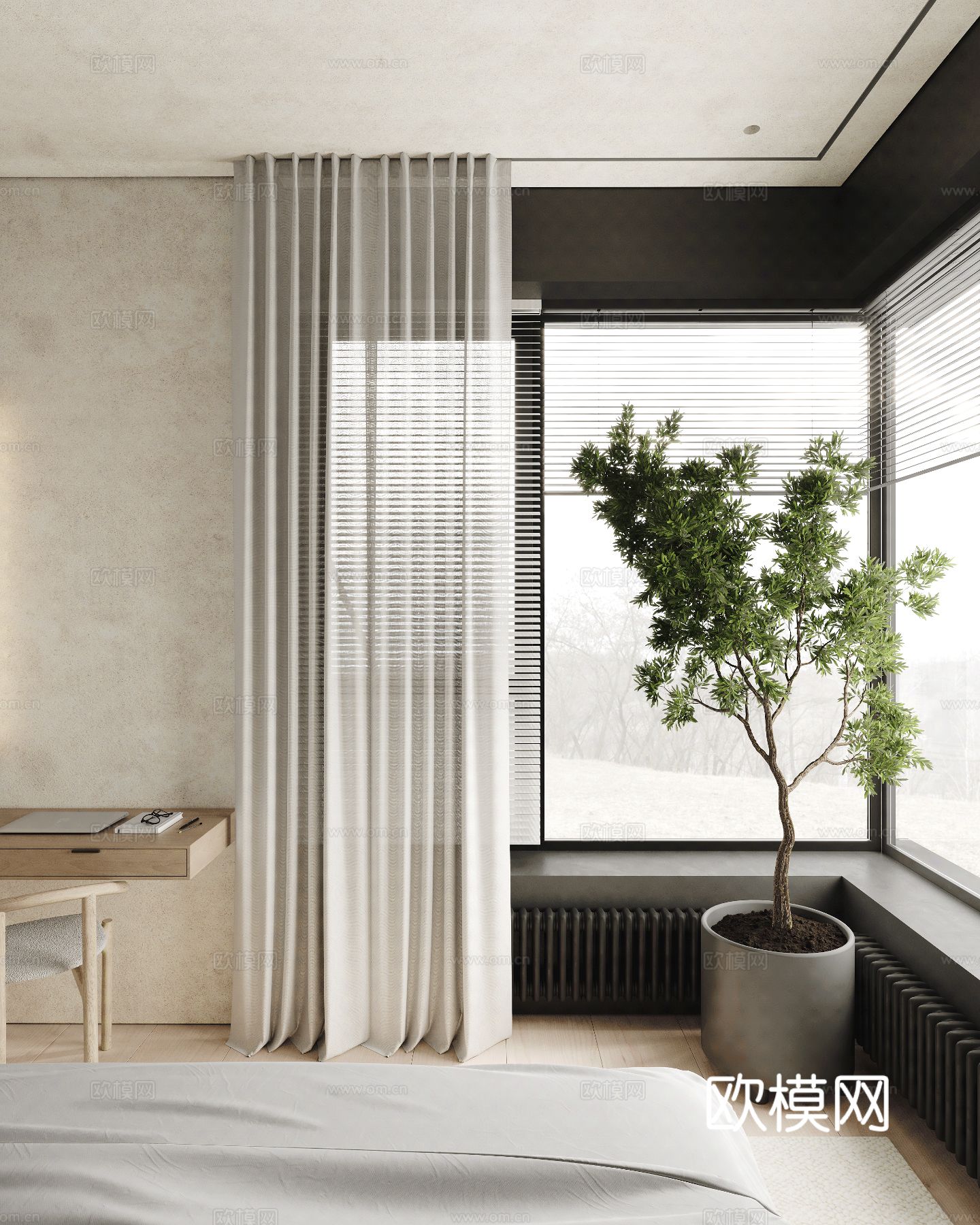 现代家装设计 客厅卧室餐厅 黑白灰 公寓效果图下载（渲染图6）