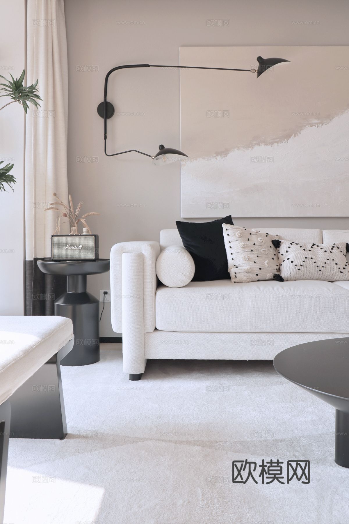 现代奶油风家装效果图客厅卧室餐厅 黑白灰极简效果图下载（渲染图7）