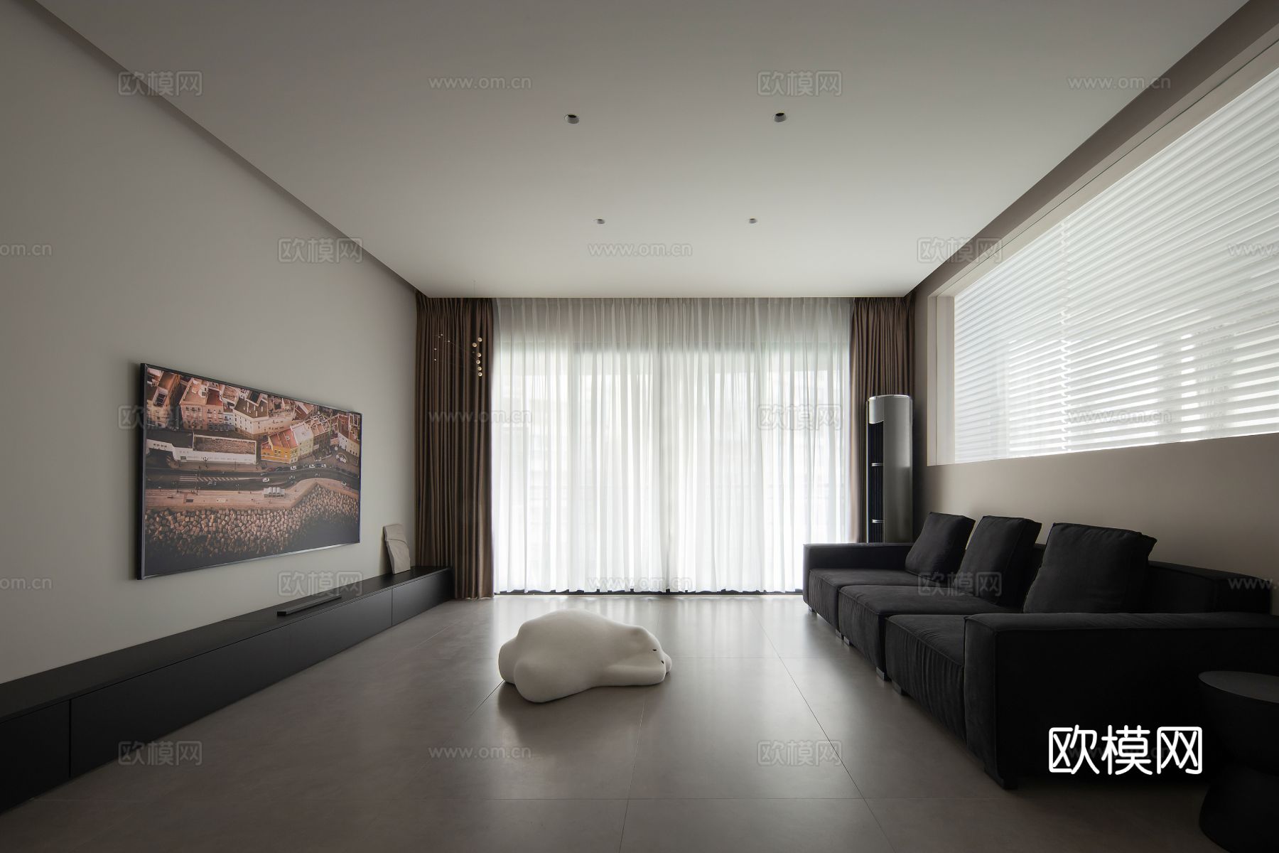 现代家装效果图 客厅卧室餐厅 高级黑白灰效果图下载（渲染图4）