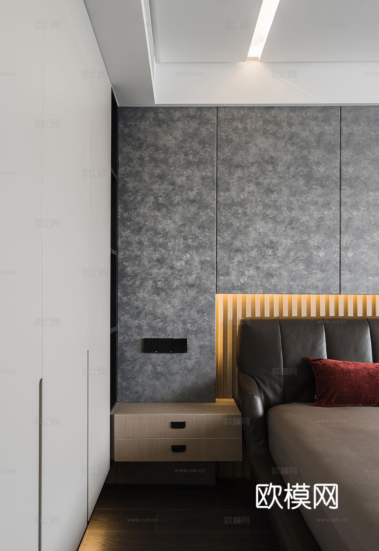 现代家装效果图客厅卧室餐厅黑白灰效果图下载（渲染图6）