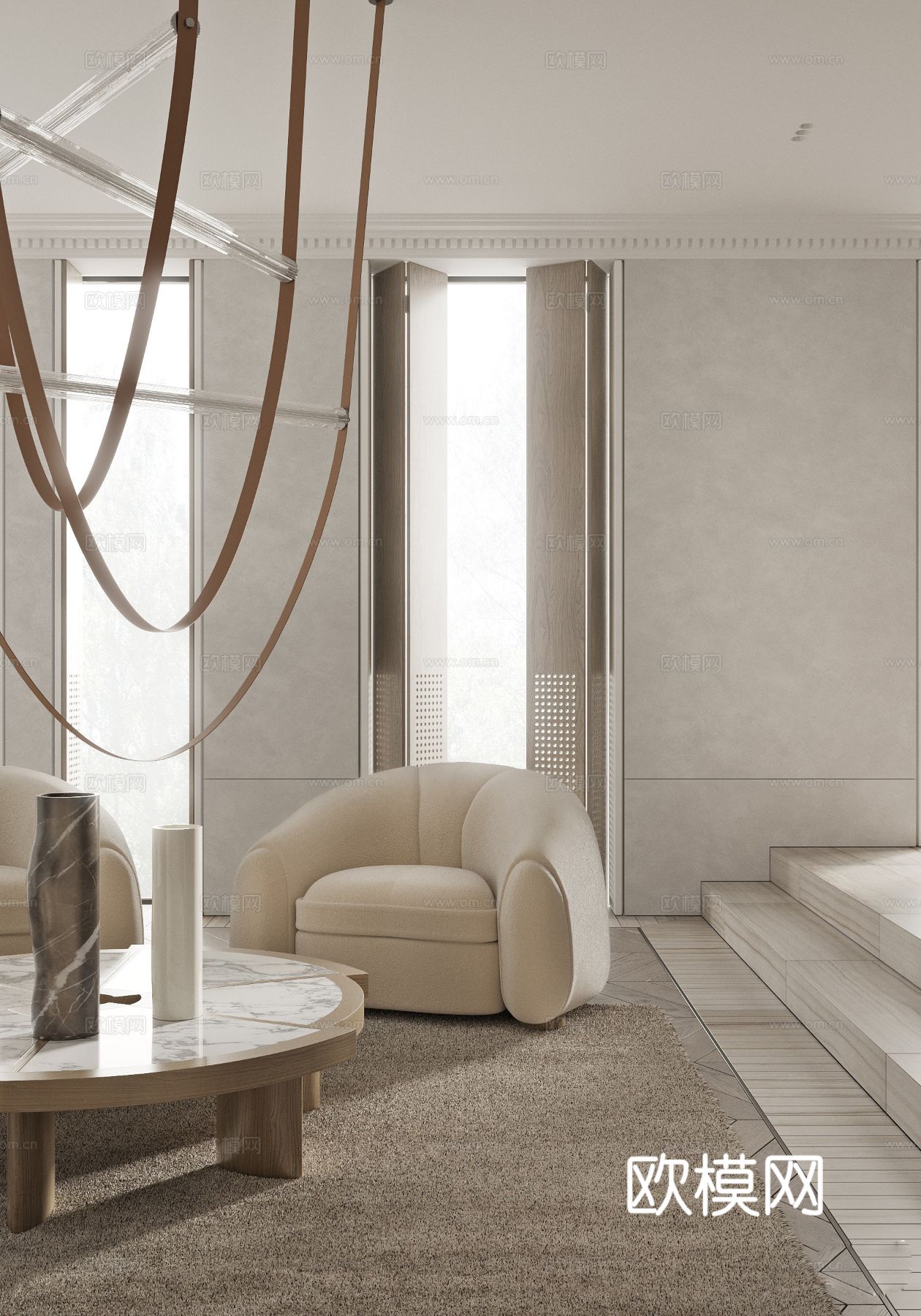 奶油风家装效果图 客厅卧室餐厅 黑白灰极简效果图下载（渲染图4）