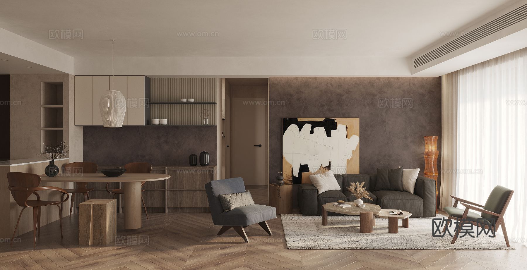 现代家装设计 客厅卧室餐厅 黑白灰 公寓效果图下载（渲染图15）
