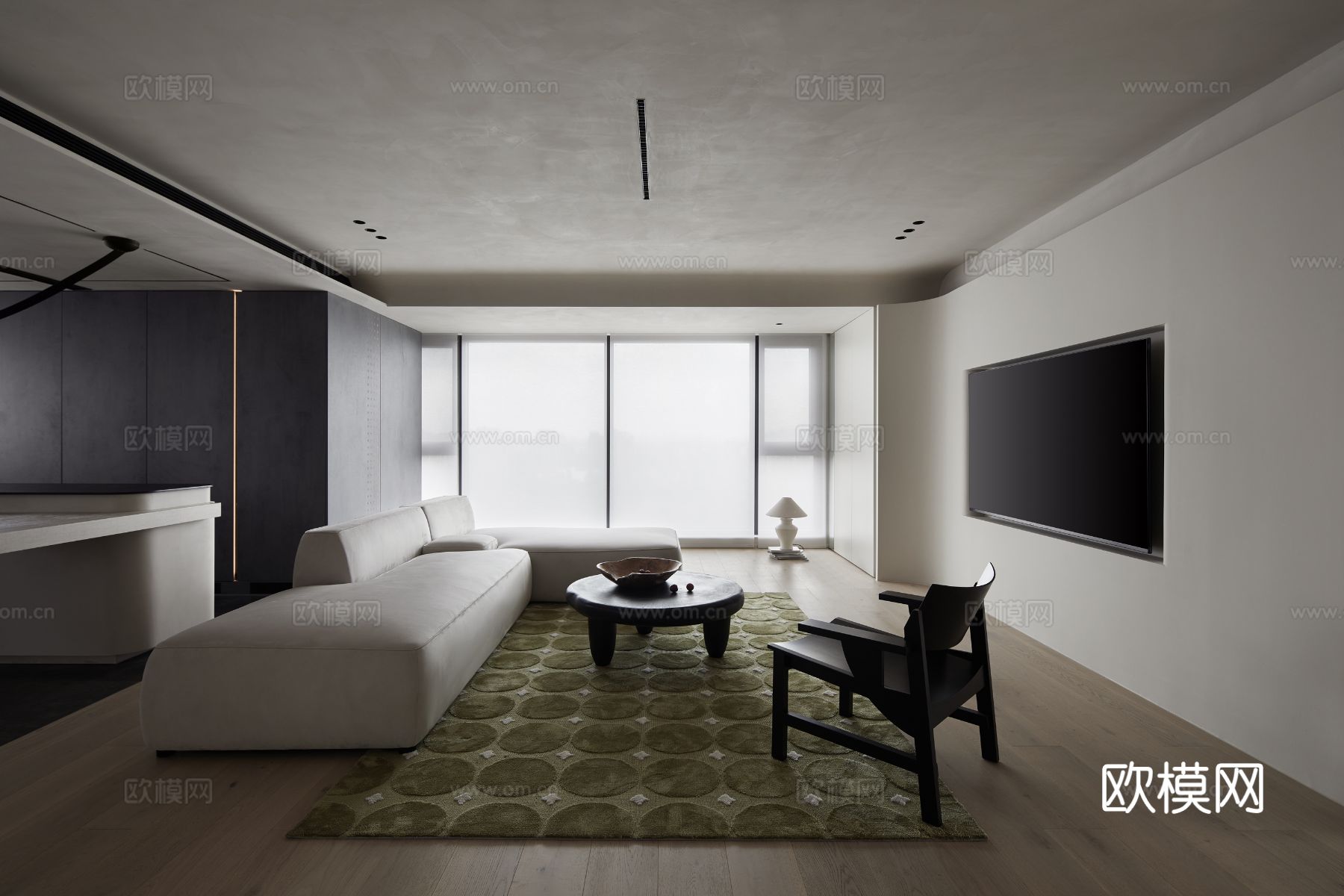 玩代家装效果图 客厅卧辜餐厅 高级黑自灰效果图下载（渲染图4）