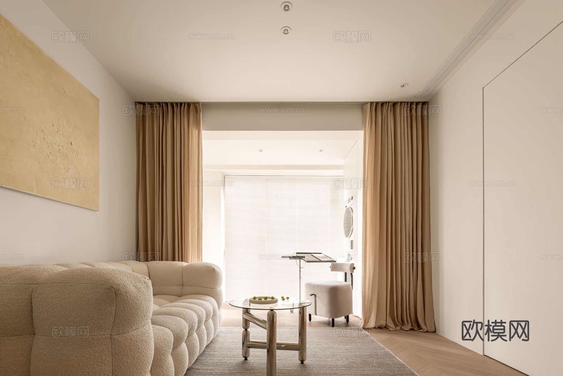 现代家装设计 客厅卧室餐厅 黑白灰 公寓效果图下载（渲染图1）