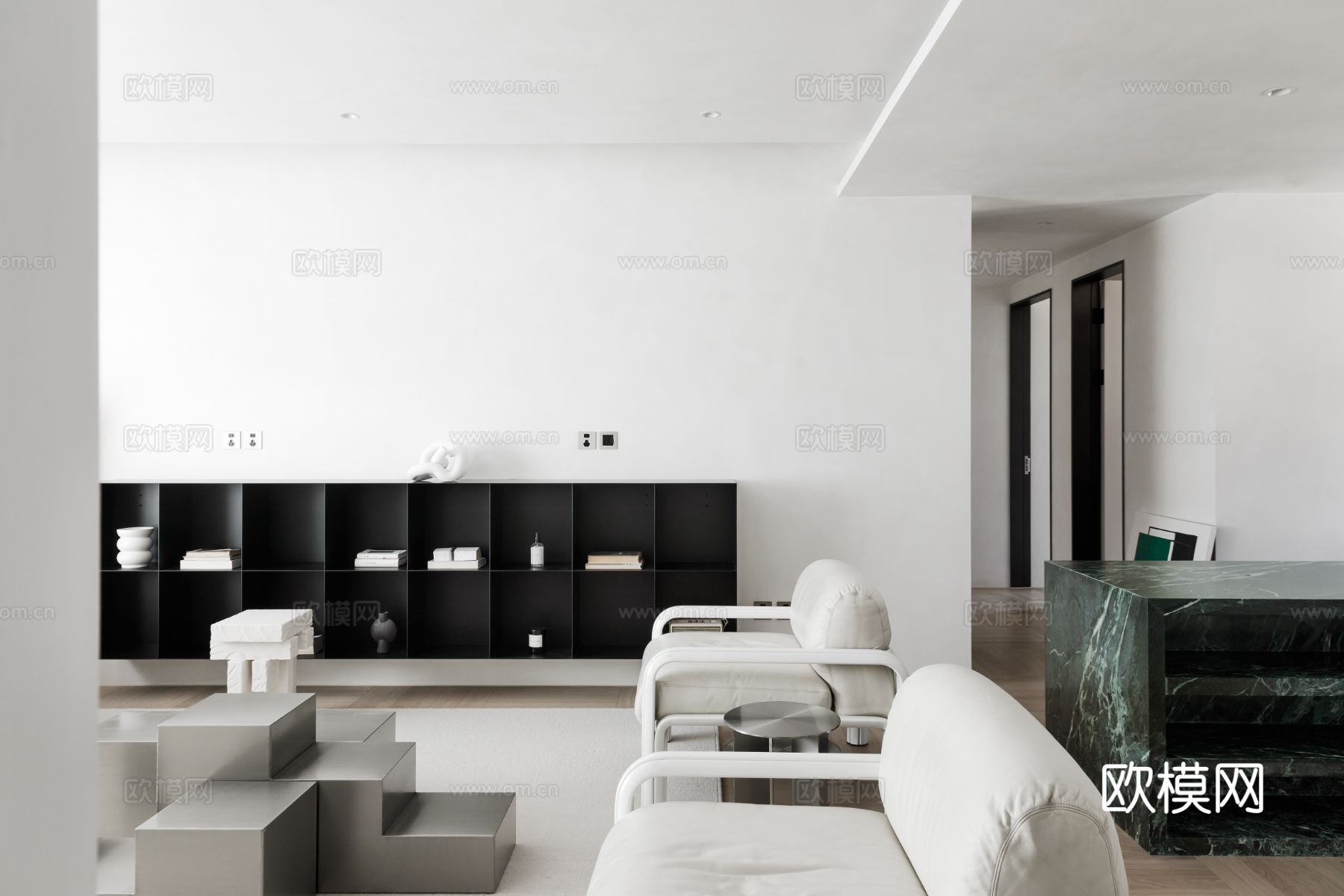 现代家装效果图 客厅卧室餐厅 高级黑白灰 纯净至简效果图下载（渲染图9）
