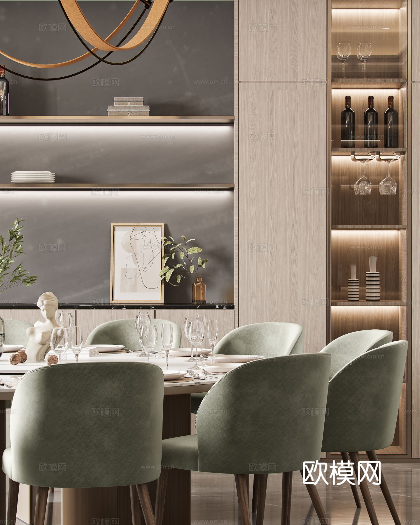 奶油风家装效果图客厅卧室餐厅 黑白灰极简效果图下载（渲染图8）