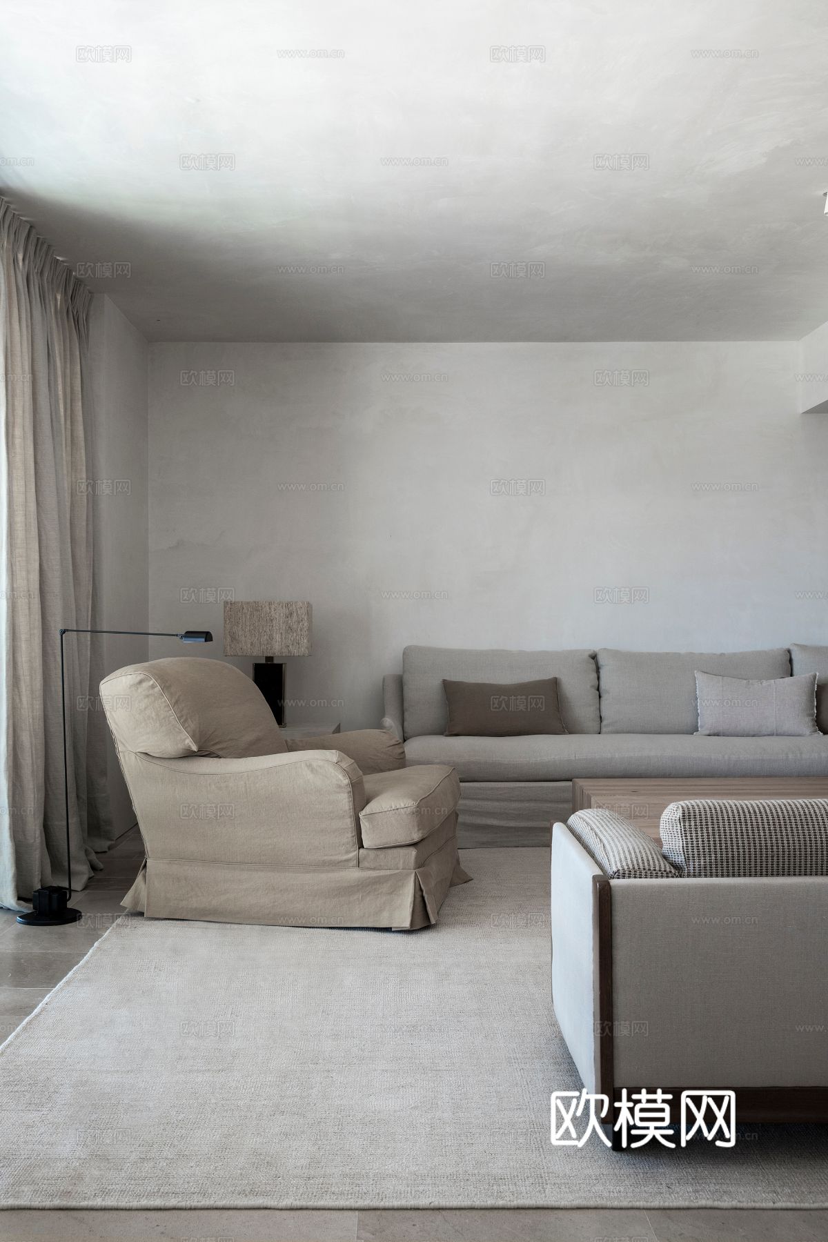 现代小户型简约家装效果图 客厅卧室餐厅 黑白灰效果图下载（渲染图6）