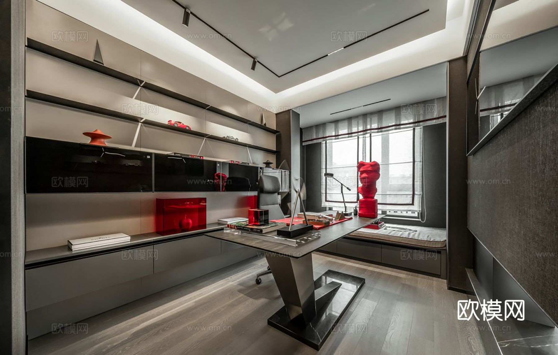 现代家装效果图客厅卧室餐厅 黑白灰极简效果图下载（渲染图8）