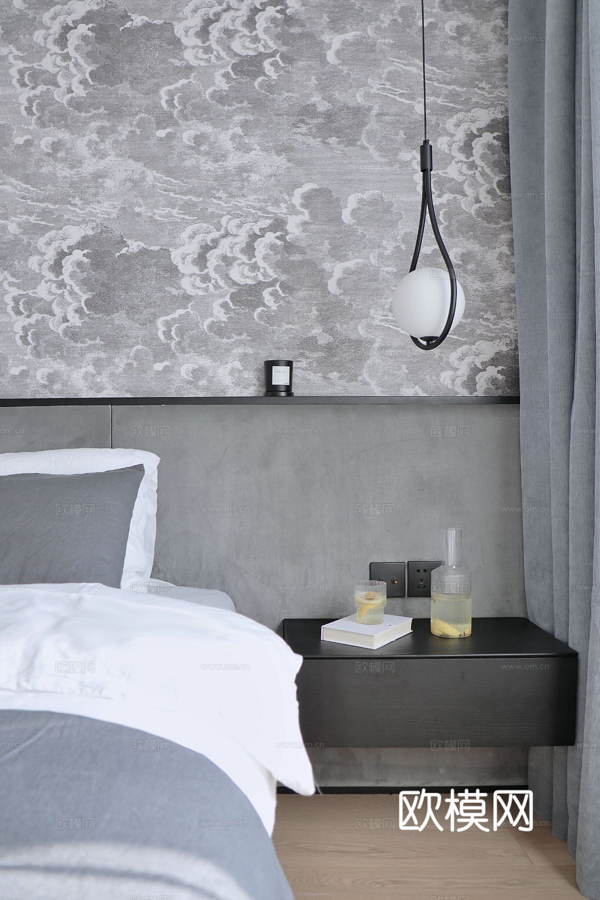 现代奶油风家装效果图客厅卧室餐厅 黑白灰极简效果图下载（渲染图5）