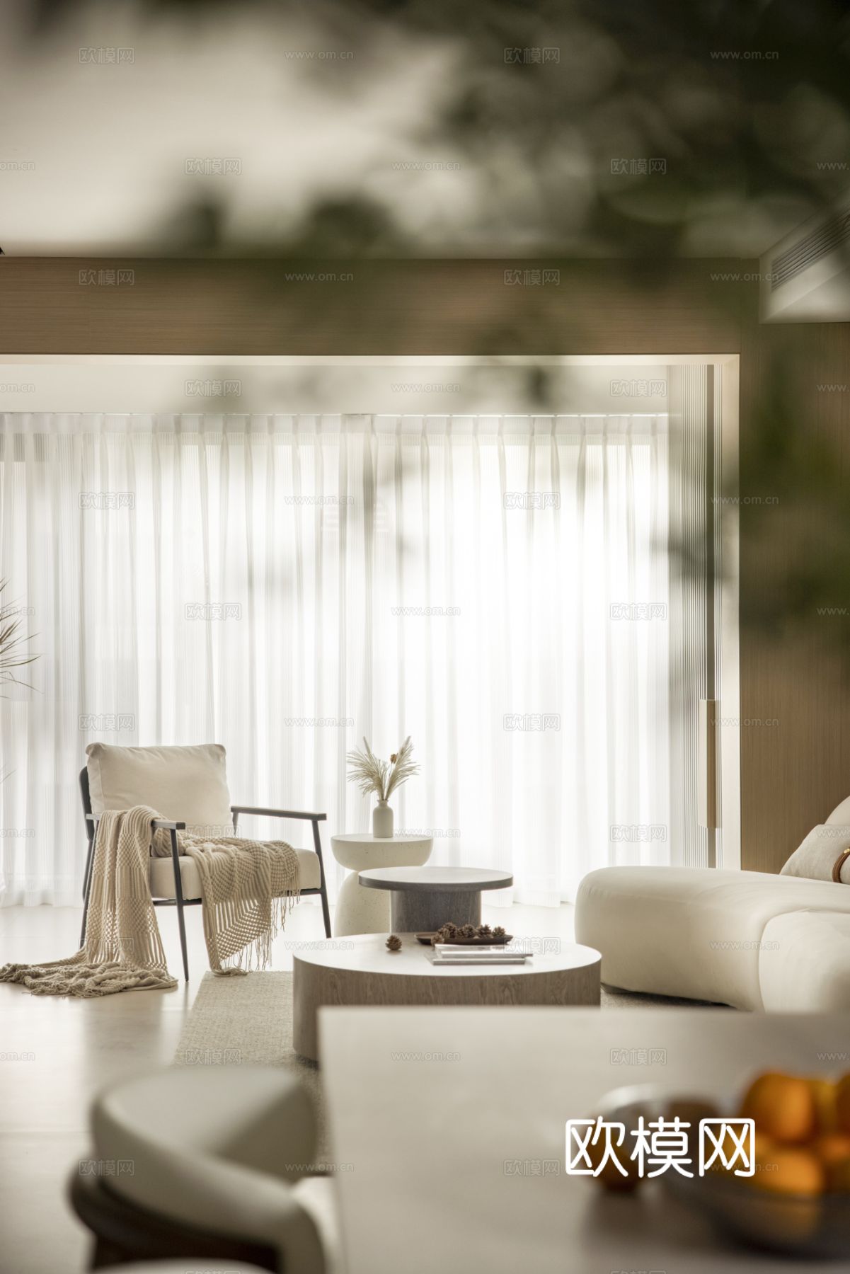 奶油风家装设计 客厅卧室餐厅 黑白灰 公寓效果图下载（渲染图1）