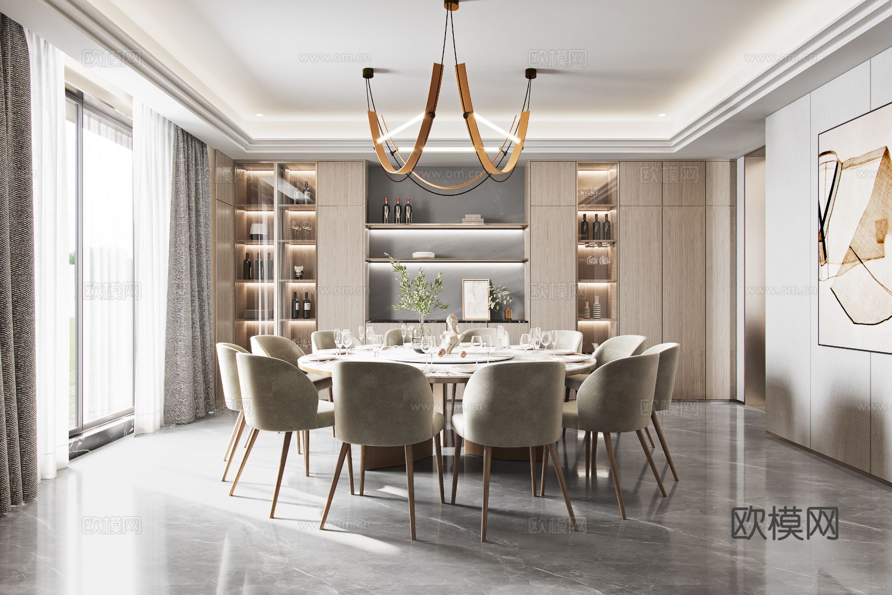 奶油风家装效果图客厅卧室餐厅 黑白灰极简效果图下载（渲染图7）