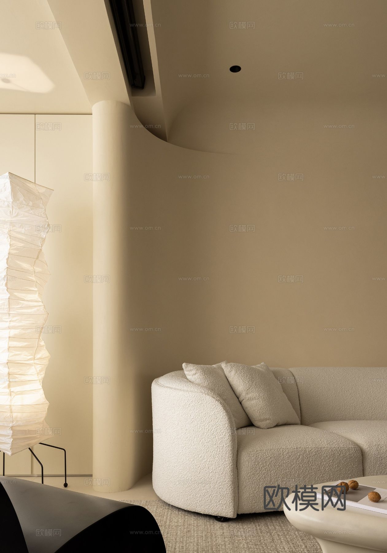 奶油风设计 客厅卧室餐厅 黑白灰 公寓效果图效果图下载（渲染图3）