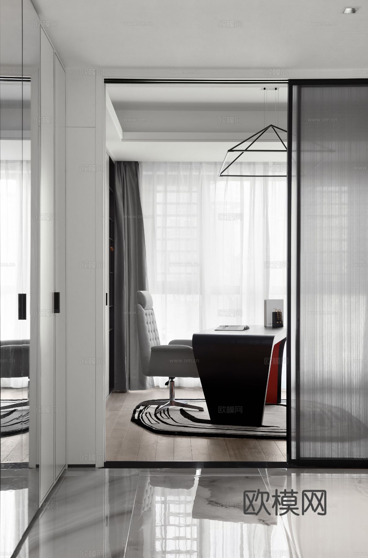 现代家装效果图 客厅卧室餐厅 高级黑自灰效果图下载（渲染图5）