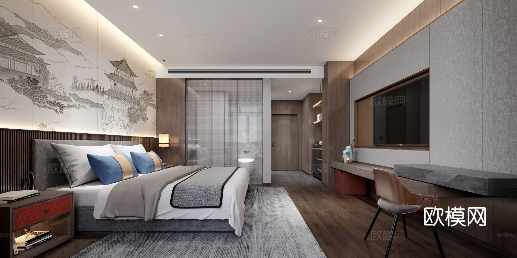 新中式酒店空间装修效果图下载（渲染图5）