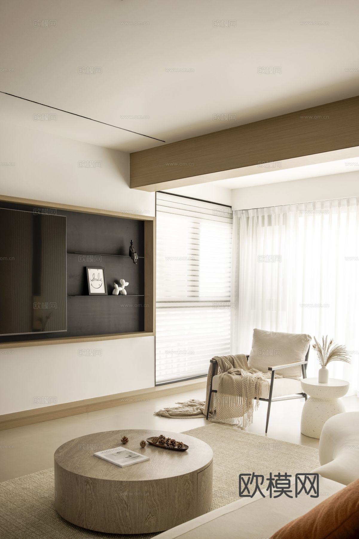 奶油风家装设计 客厅卧室餐厅 黑白灰 公寓效果图下载（渲染图7）