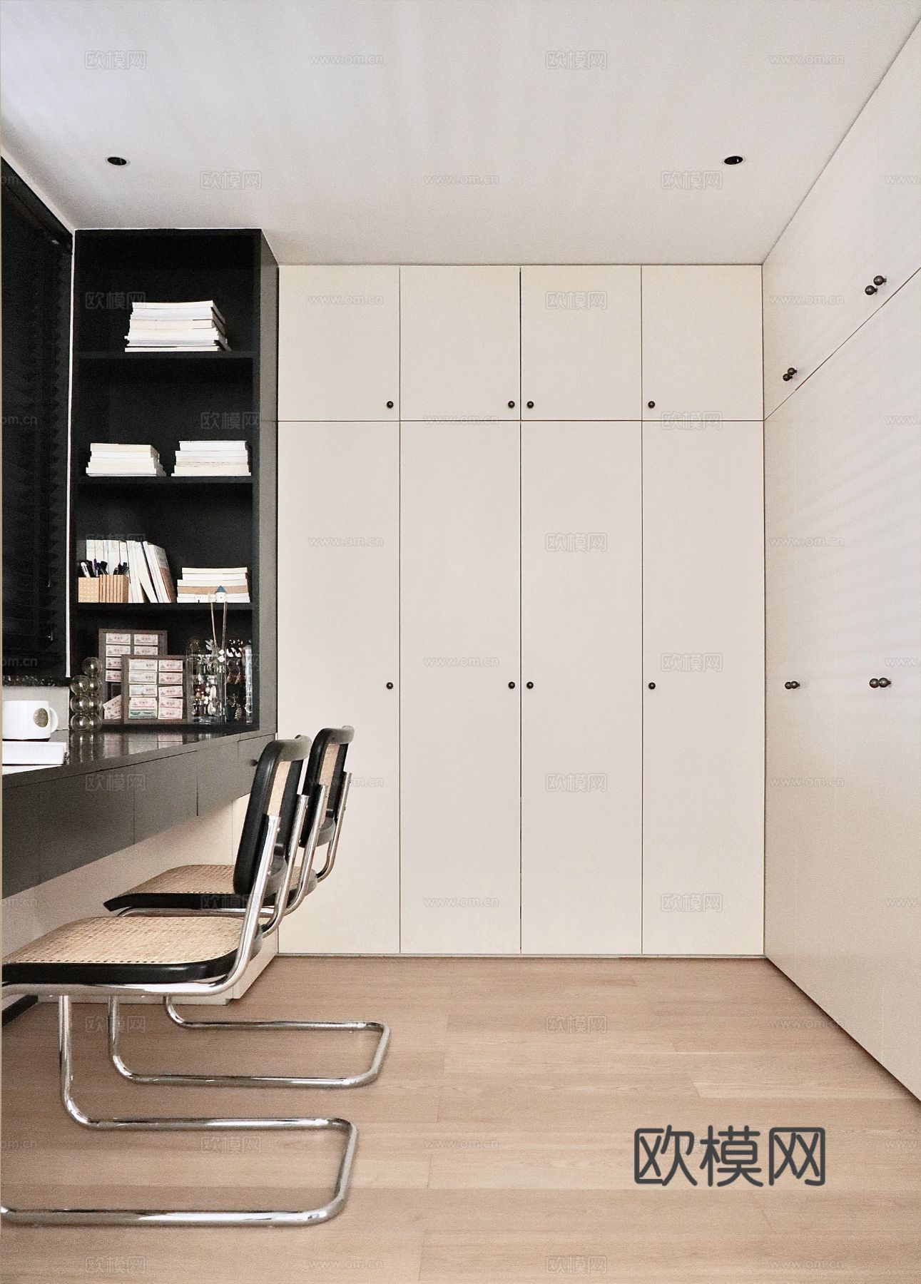 现代奶油风家装效果图客厅卧室餐厅 黑白灰极简效果图下载（渲染图4）