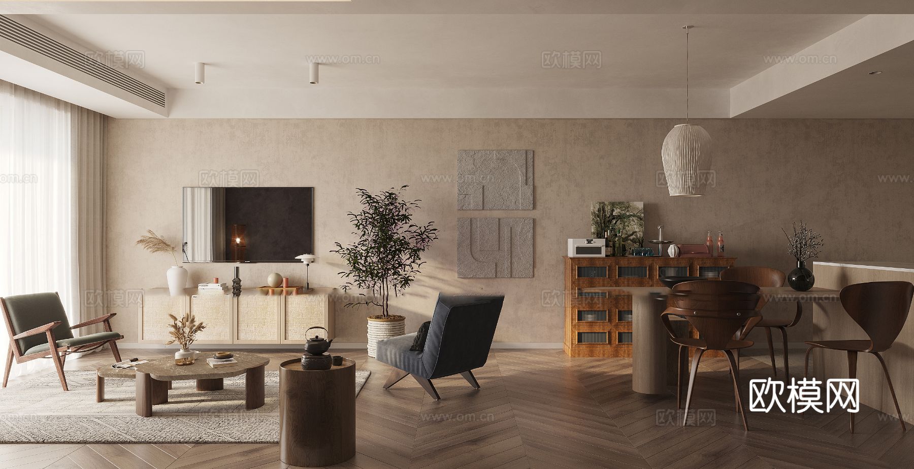 现代家装设计 客厅卧室餐厅 黑白灰 公寓效果图下载（渲染图16）