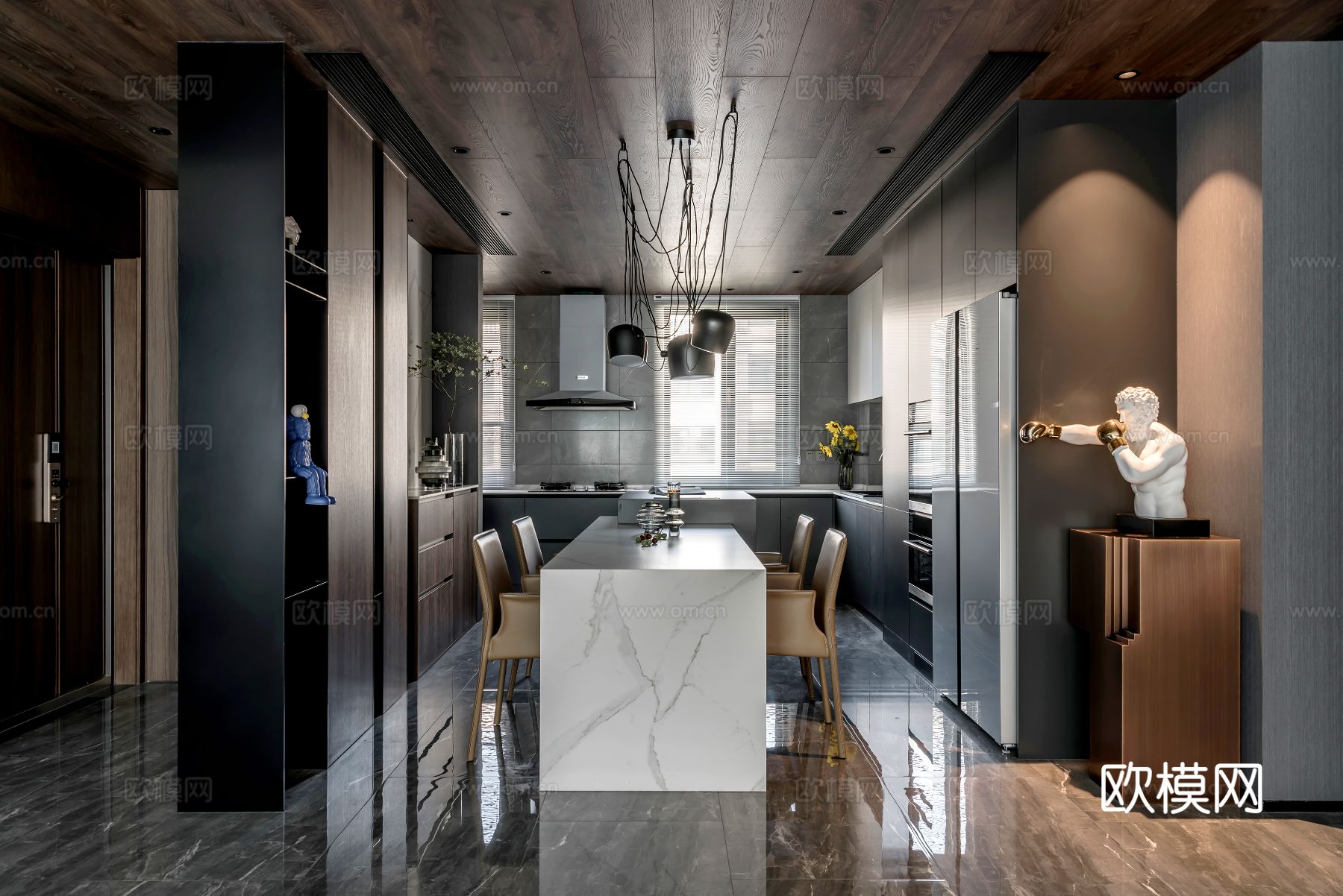 现代家装效果图 客厅卧室餐厅 高级黑白灰效果图下载（渲染图11）