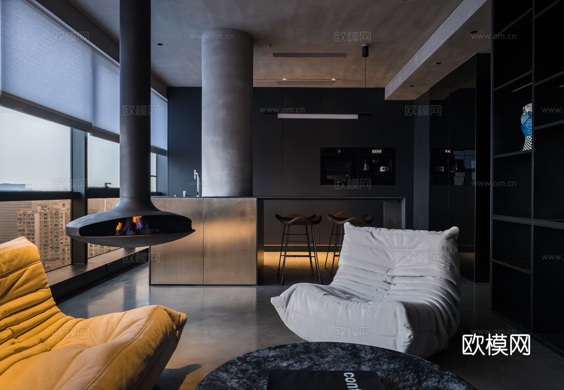 现代家装效果图客厅卧室餐厅 黑白灰极简效果图下载（渲染图7）