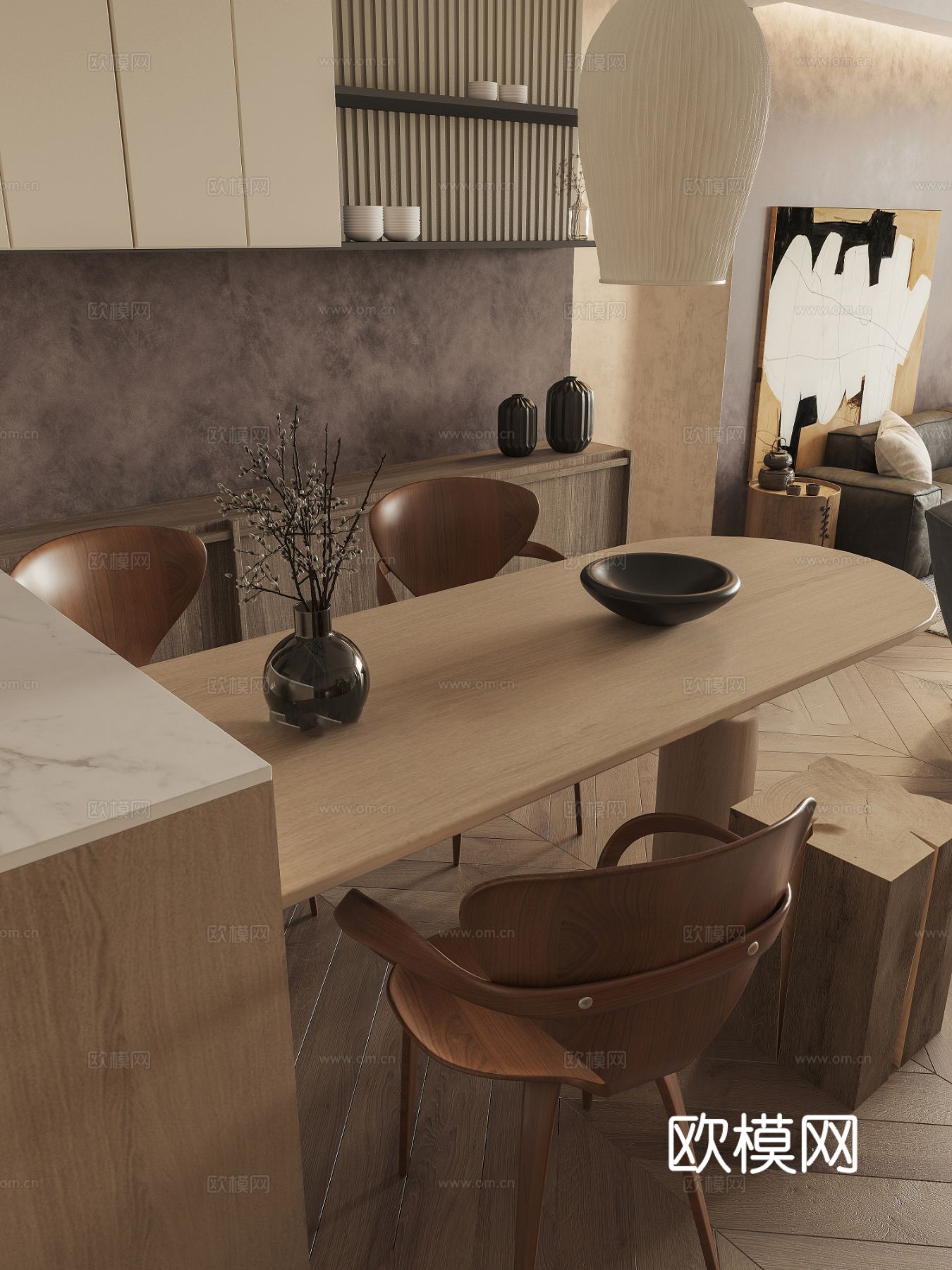 现代家装设计 客厅卧室餐厅 黑白灰 公寓效果图下载（渲染图10）