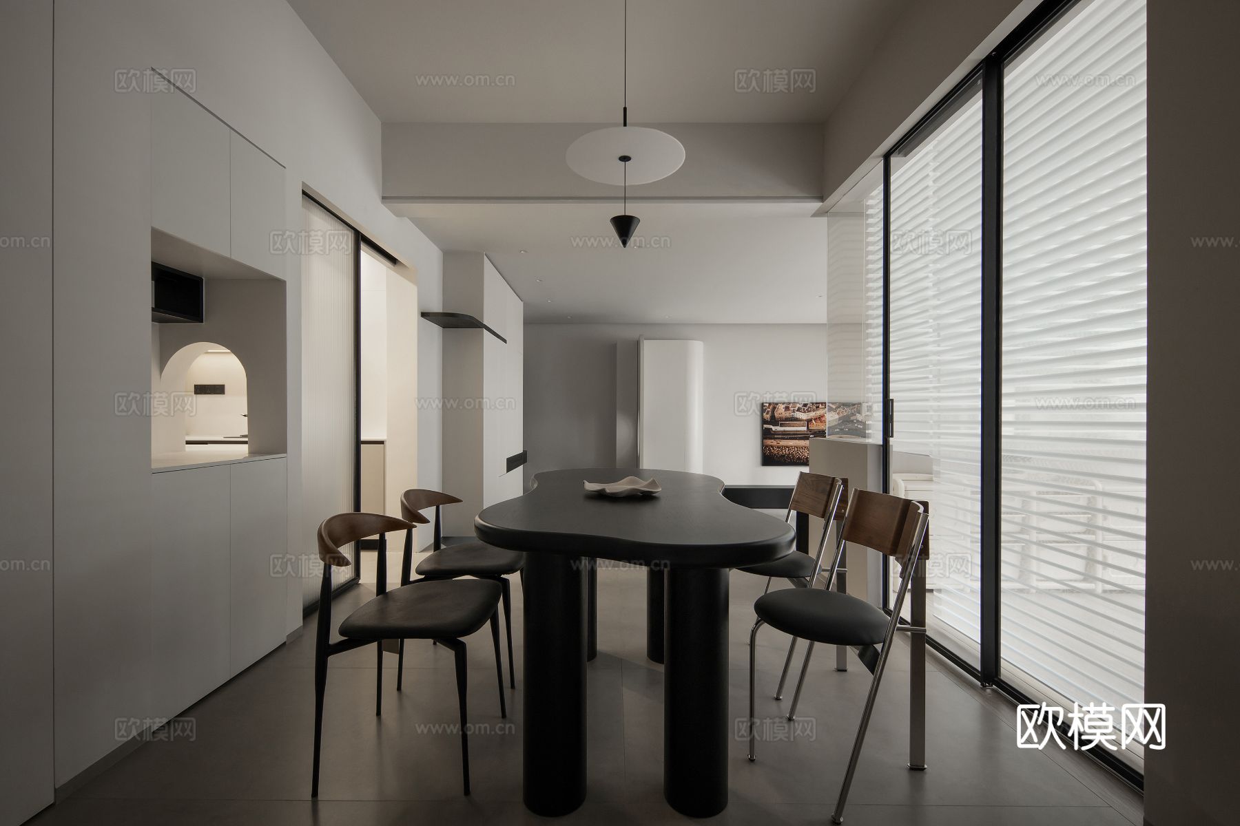 现代家装效果图 客厅卧室餐厅 高级黑白灰效果图下载（渲染图16）