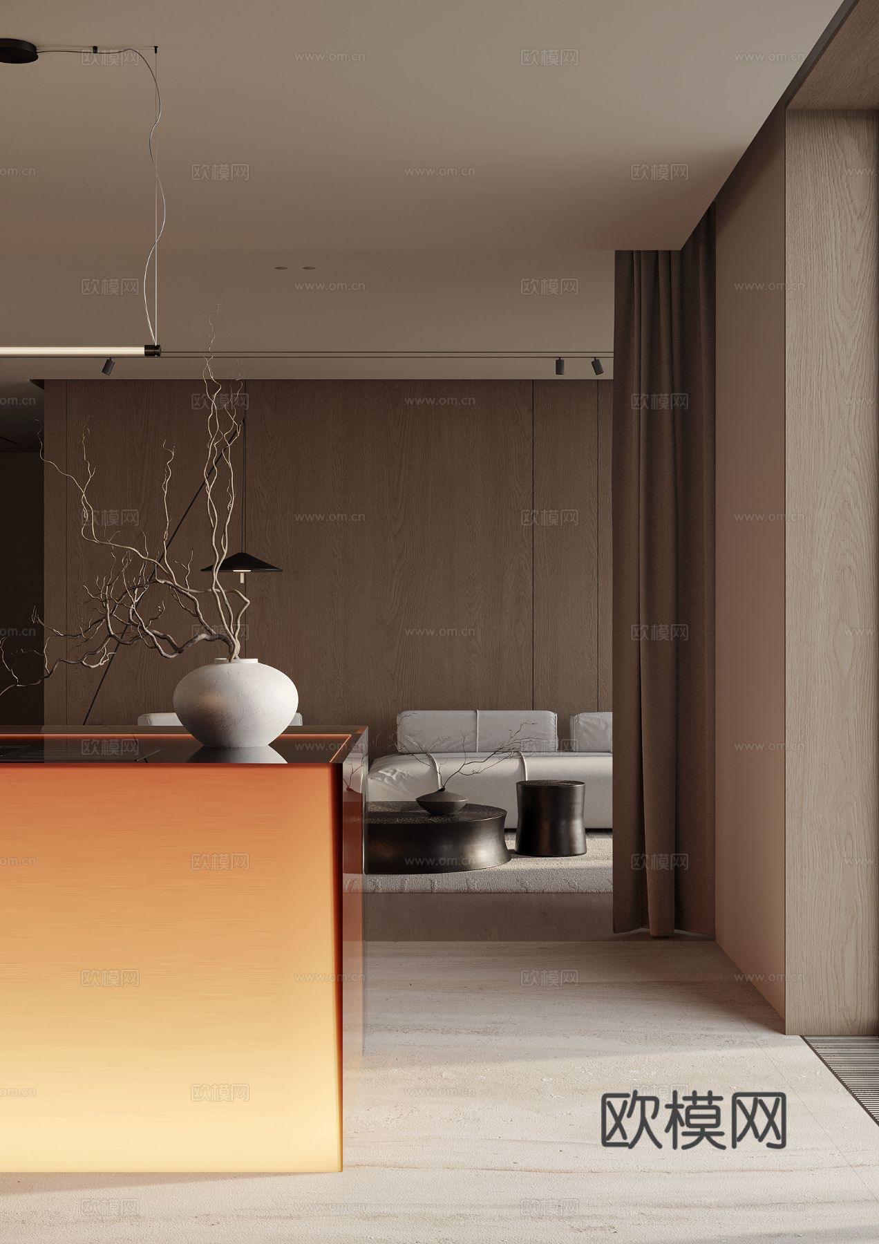 现代简约家装效果图 客厅卧室餐厅 黑自灰效果图下载（渲染图16）