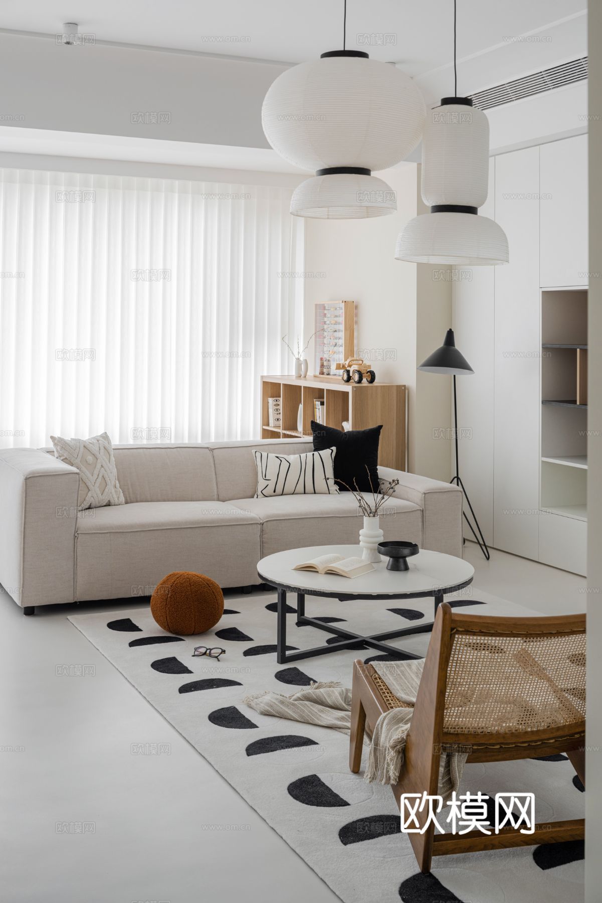 现代奶油风家装效果图客厅卧室餐厅 黑白灰极简效果图下载（渲染图4）