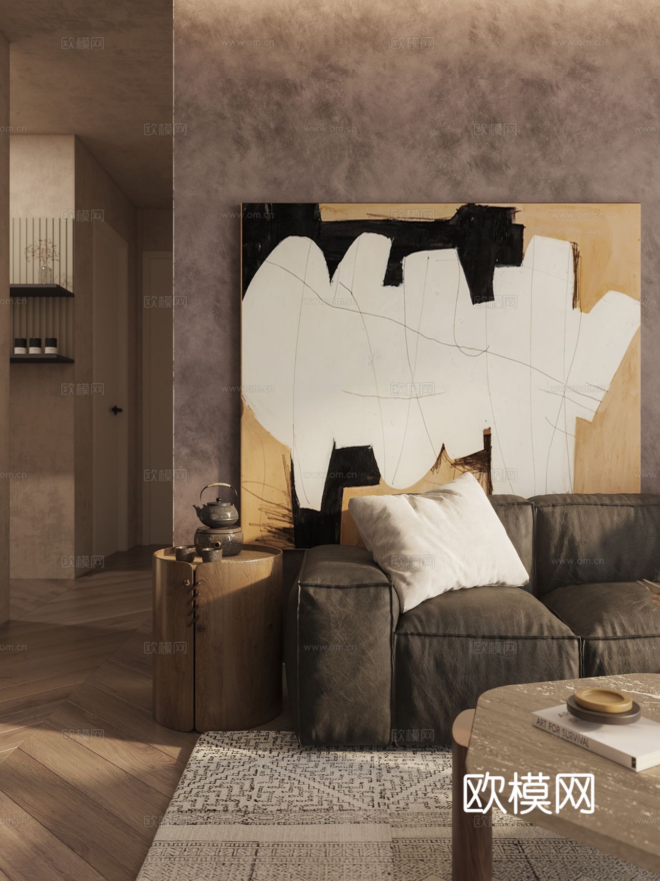 现代家装设计 客厅卧室餐厅 黑白灰 公寓效果图下载（渲染图20）