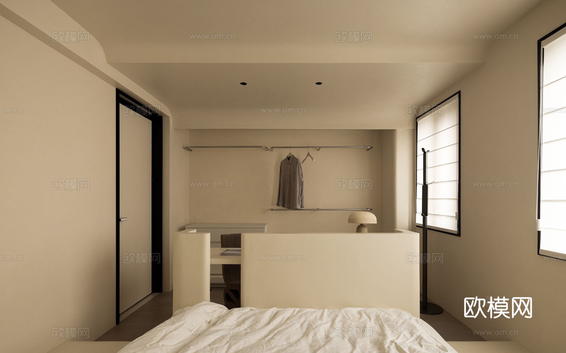 奶油风设计 客厅卧室餐厅 黑白灰 公寓效果图效果图下载（渲染图18）