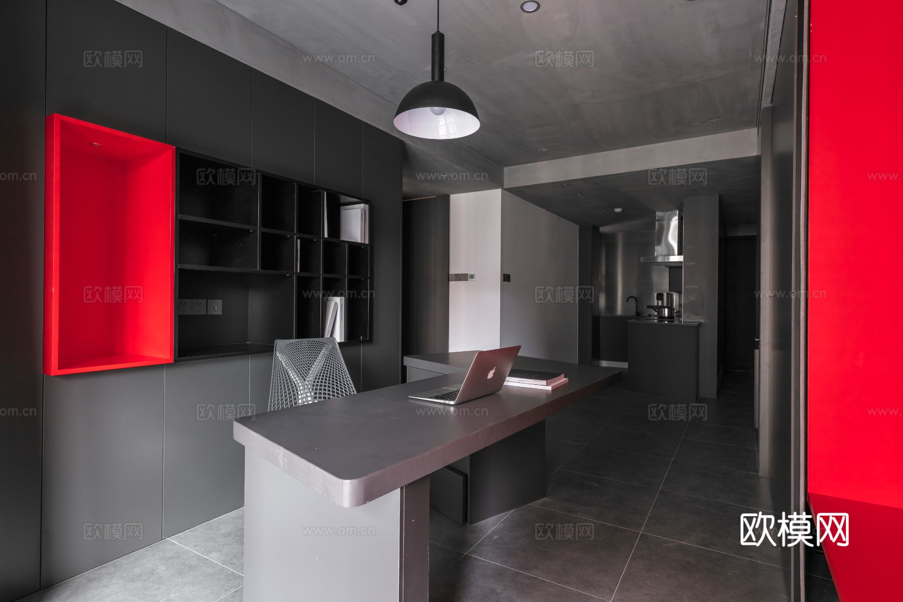 现代家装效果图客厅卧室餐厅 黑白灰极简效果图下载（渲染图12）