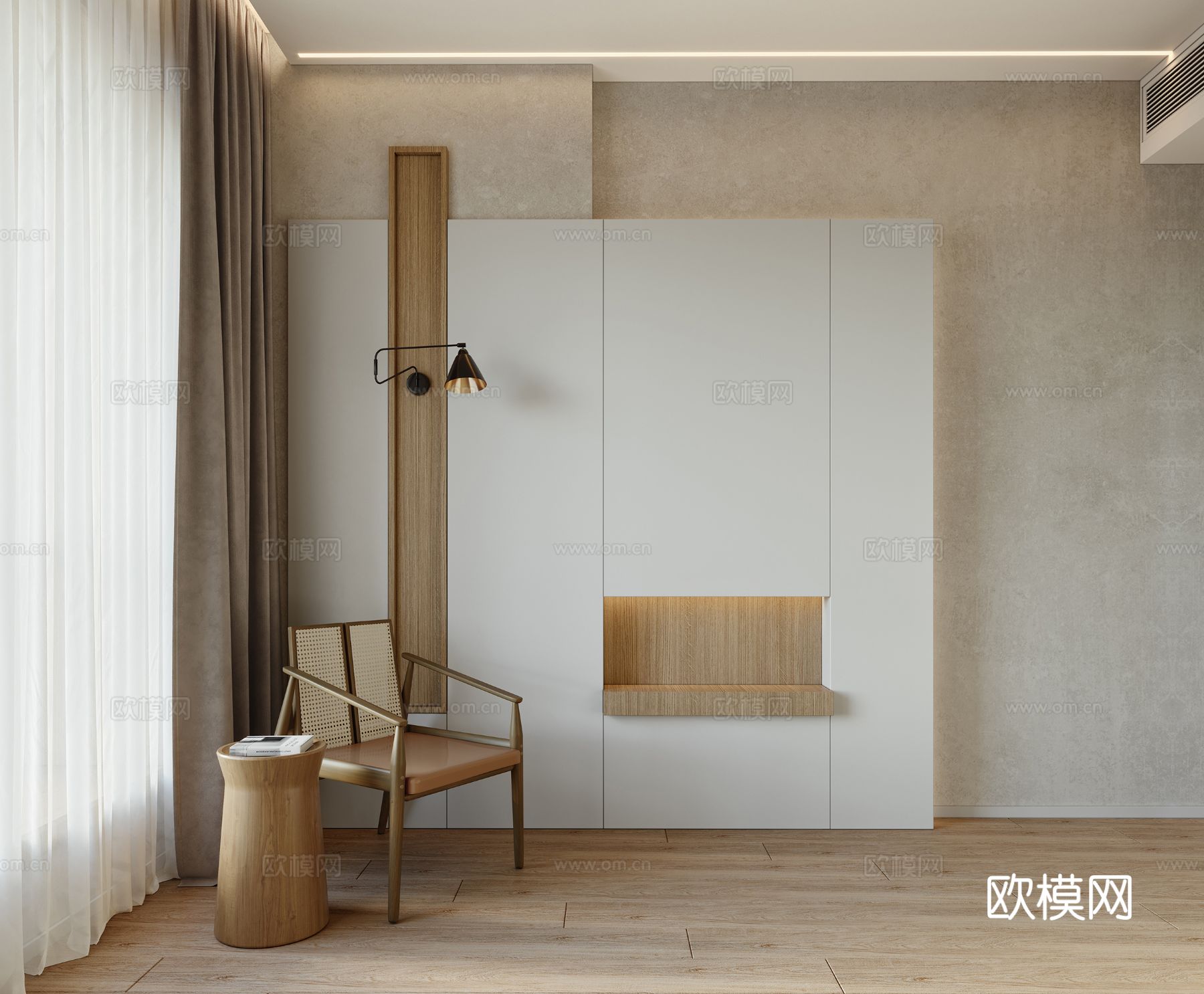 现代奶油风家装设计客厅卧室餐厅 高级灰  极简效果图下载（渲染图5）