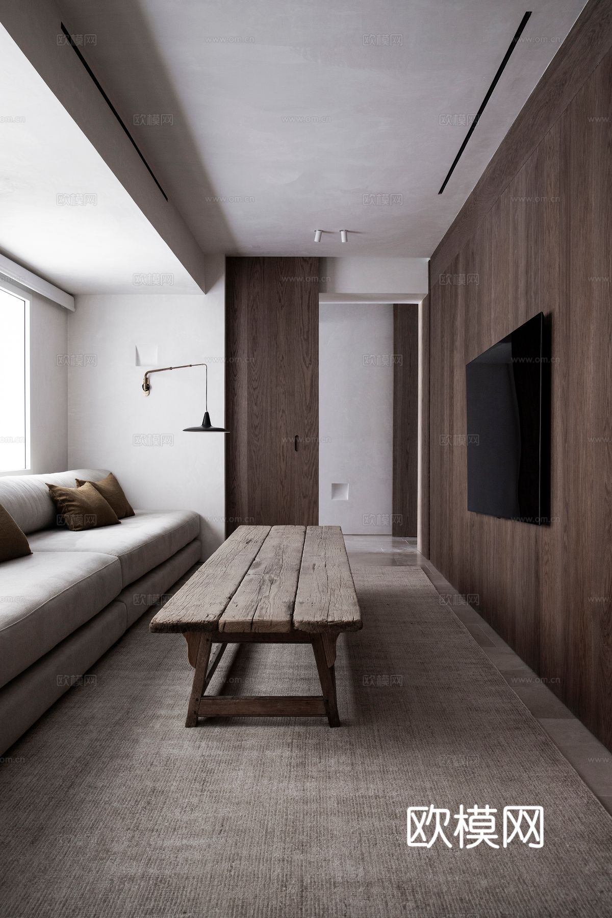 现代小户型简约家装效果图 客厅卧室餐厅 黑白灰效果图下载（渲染图16）