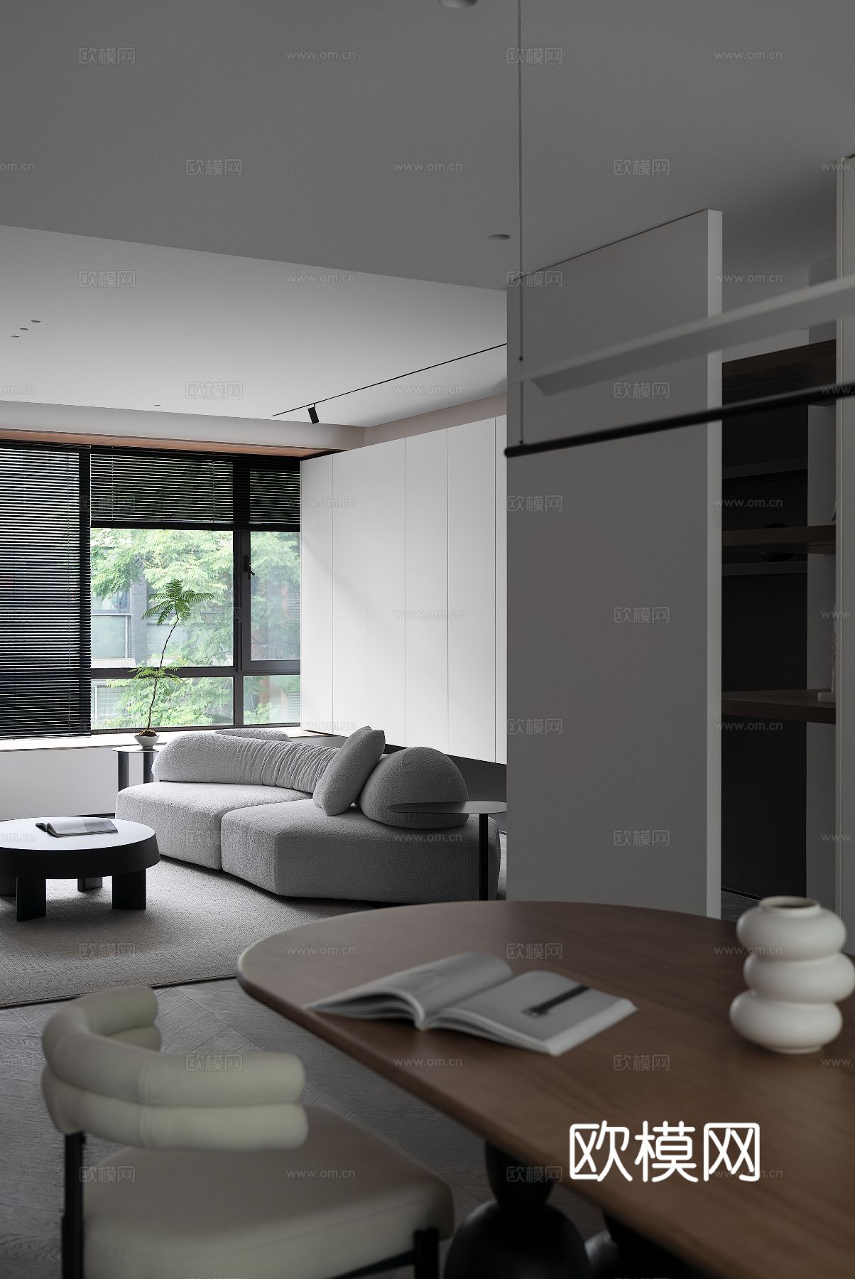 现代家装效果图 客厅卧室餐厅 高级黑白灰效果图下载（渲染图3）