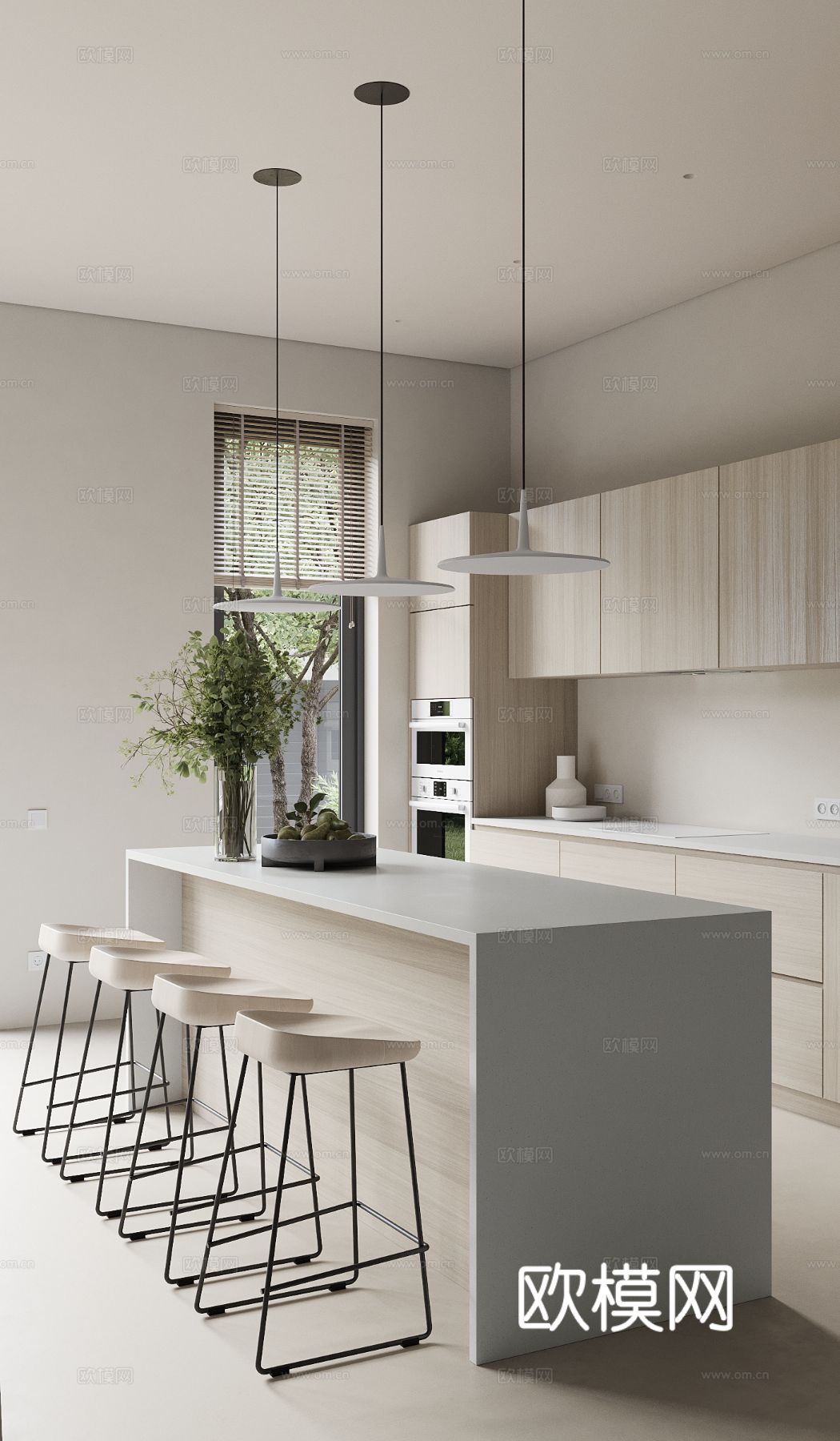 现代奶油风家装效果图客厅卧室餐厅 黑白灰极简效果图下载（渲染图1）