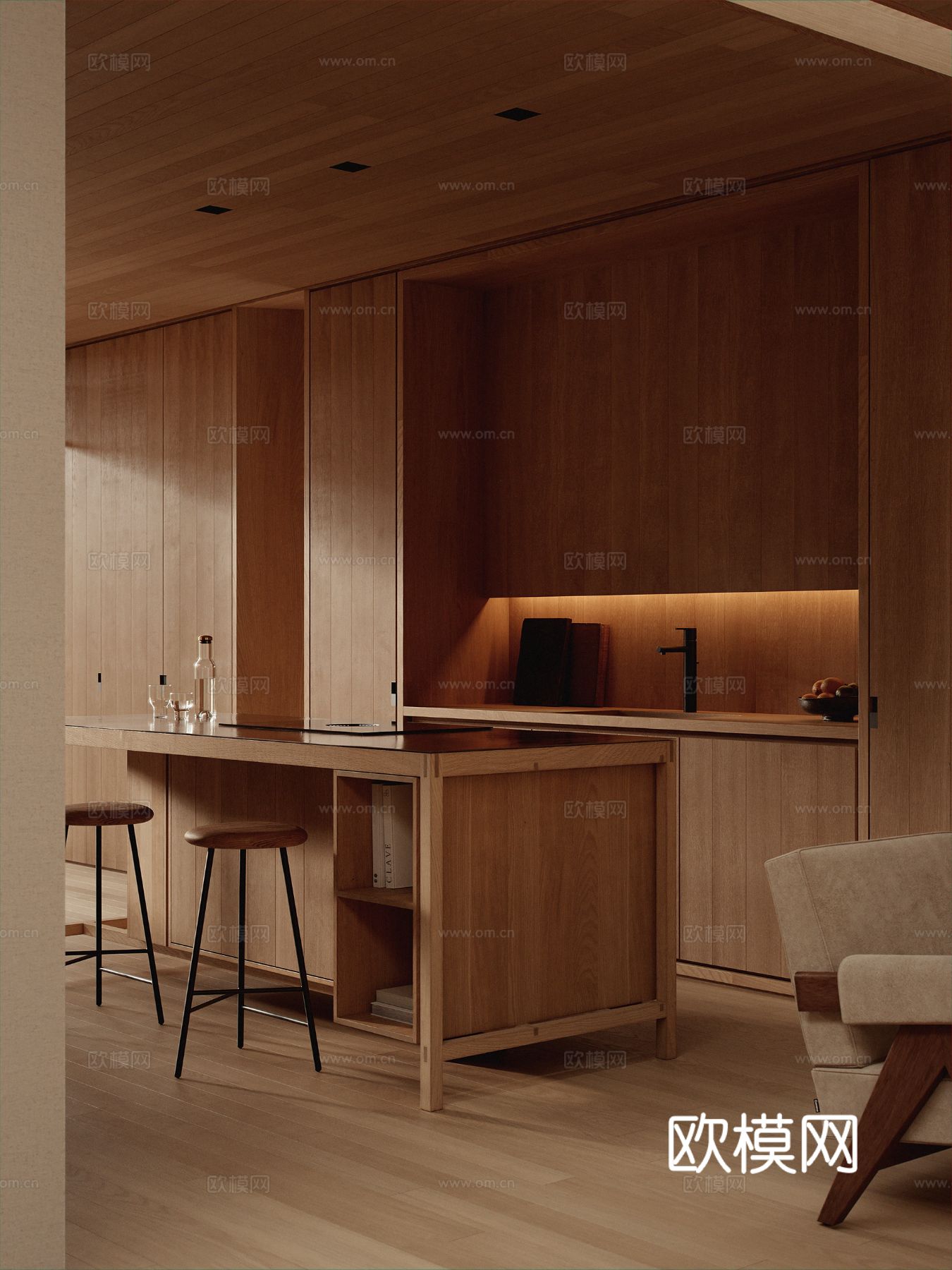 原木家装效果图 客厅卧室餐厅 黑白灰效果图下载（渲染图1）