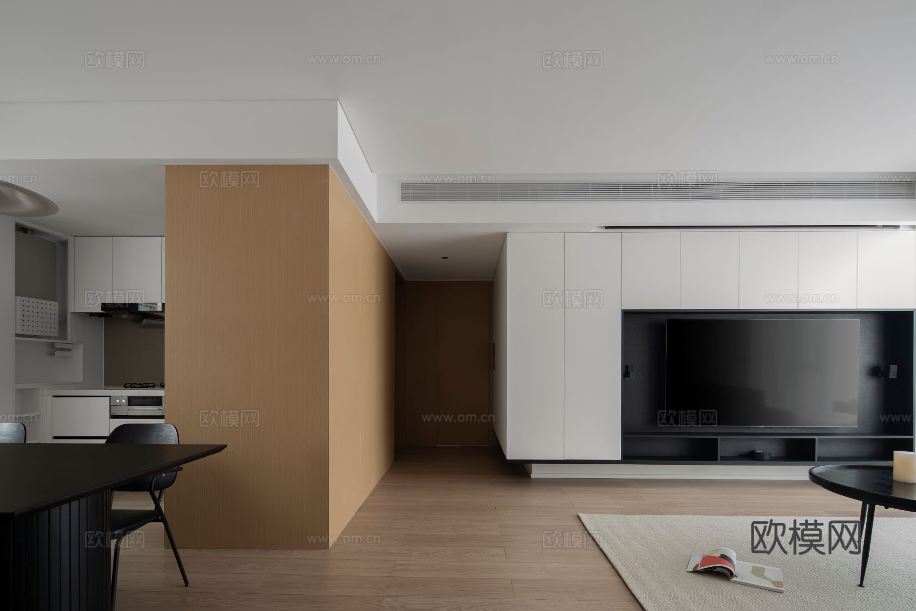 现代家装效果图客厅卧室餐厅 黑白灰极简效果图下载（渲染图5）